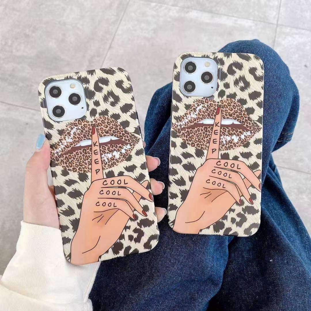 Leopard Case for iPhone 12/12 Pro Women's Lips Finger Funny Cool Luxury Protective Phone Cases Stylish Soft TPU Anti-Shock Dropproof Super Slim Back Cover Rubber Gel Case for iPhone 12/12Pro 6.1 inch 6