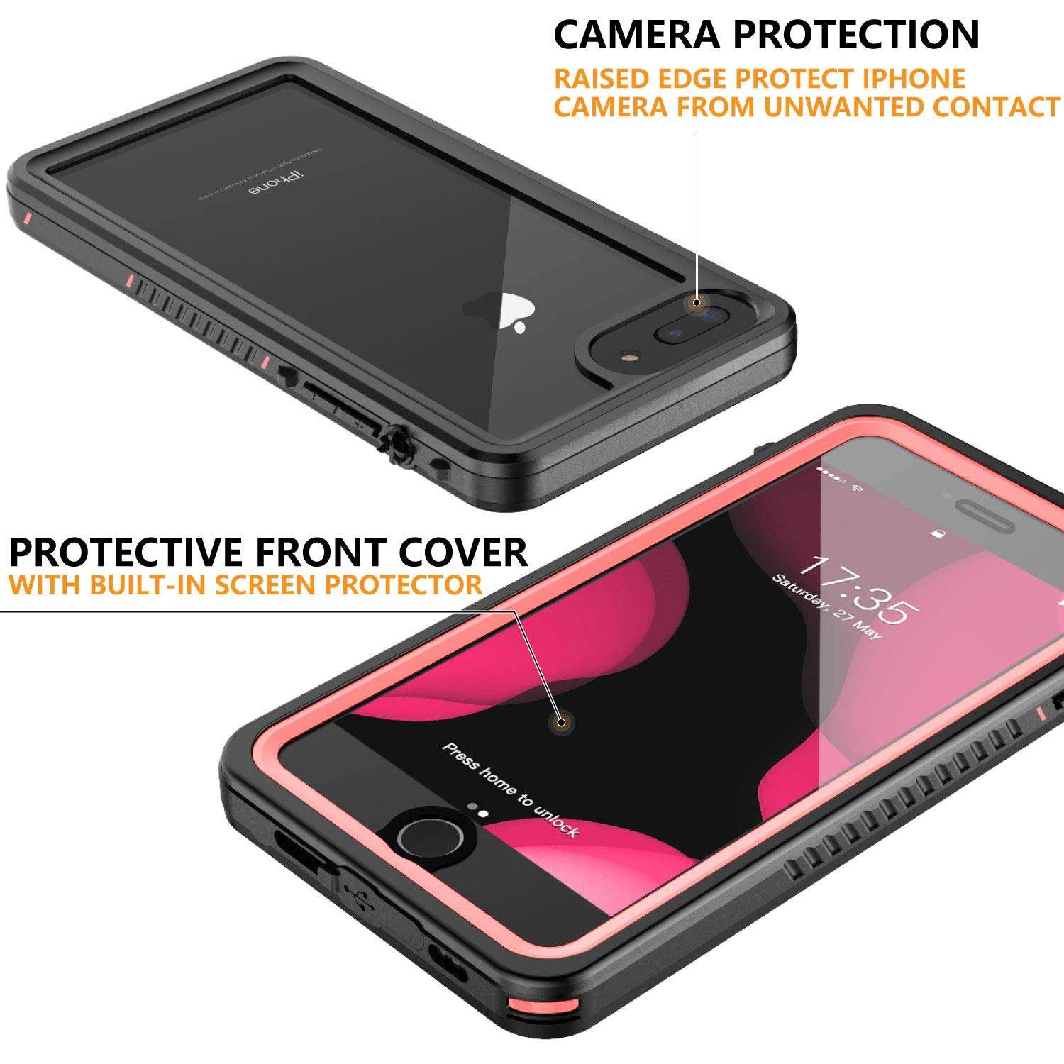 AMILIFECASES iPhone 7 Plus Case Waterproof iPhone 8 Plus Case Full Body Shockproof Sandproof Case iPhone 7 Plus/8 Plus(Pink/Clear) 6
