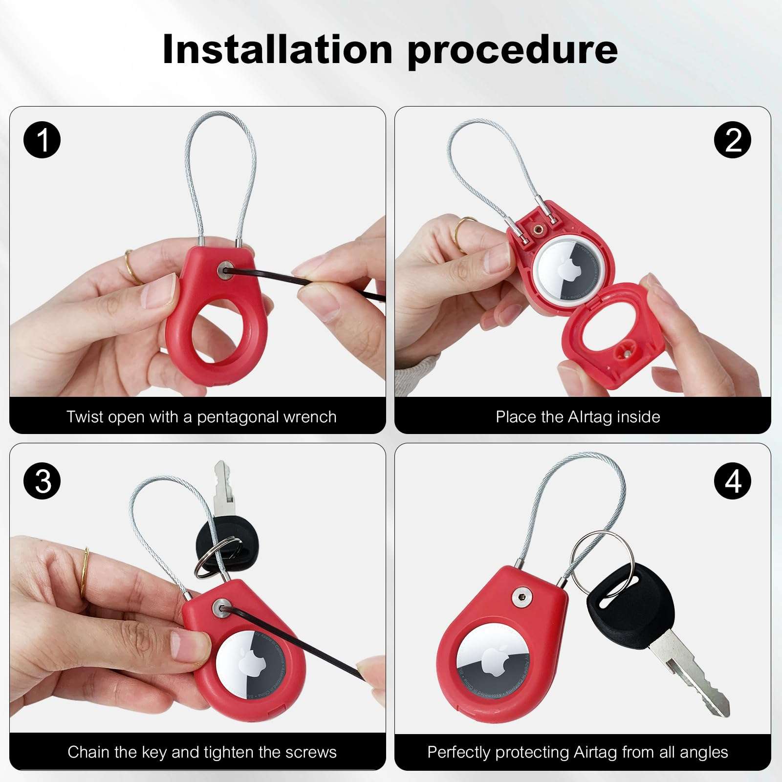QYQa 2Pack Airtag Lock Case and Air Tag Holder with Wire Cable,Compatible with Apple AirTag to Protect Air Tags,for Keys,Luggage,Bags,Kids and More 5