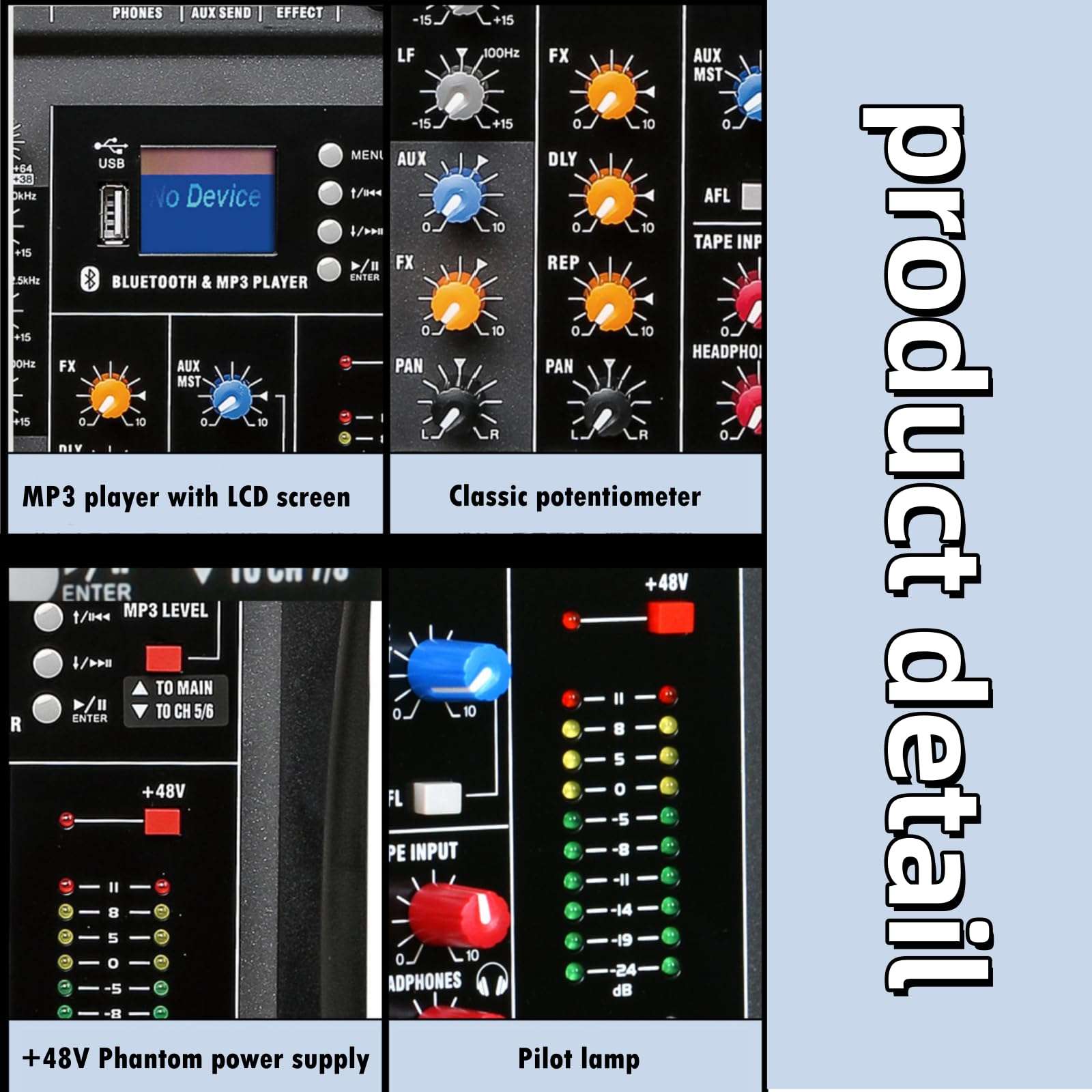 8 Channel Professional Digital Mixer Sound Board Console Bluetooth Live Studio Audio Mixer Power Mixing USB (110V-220V) 6