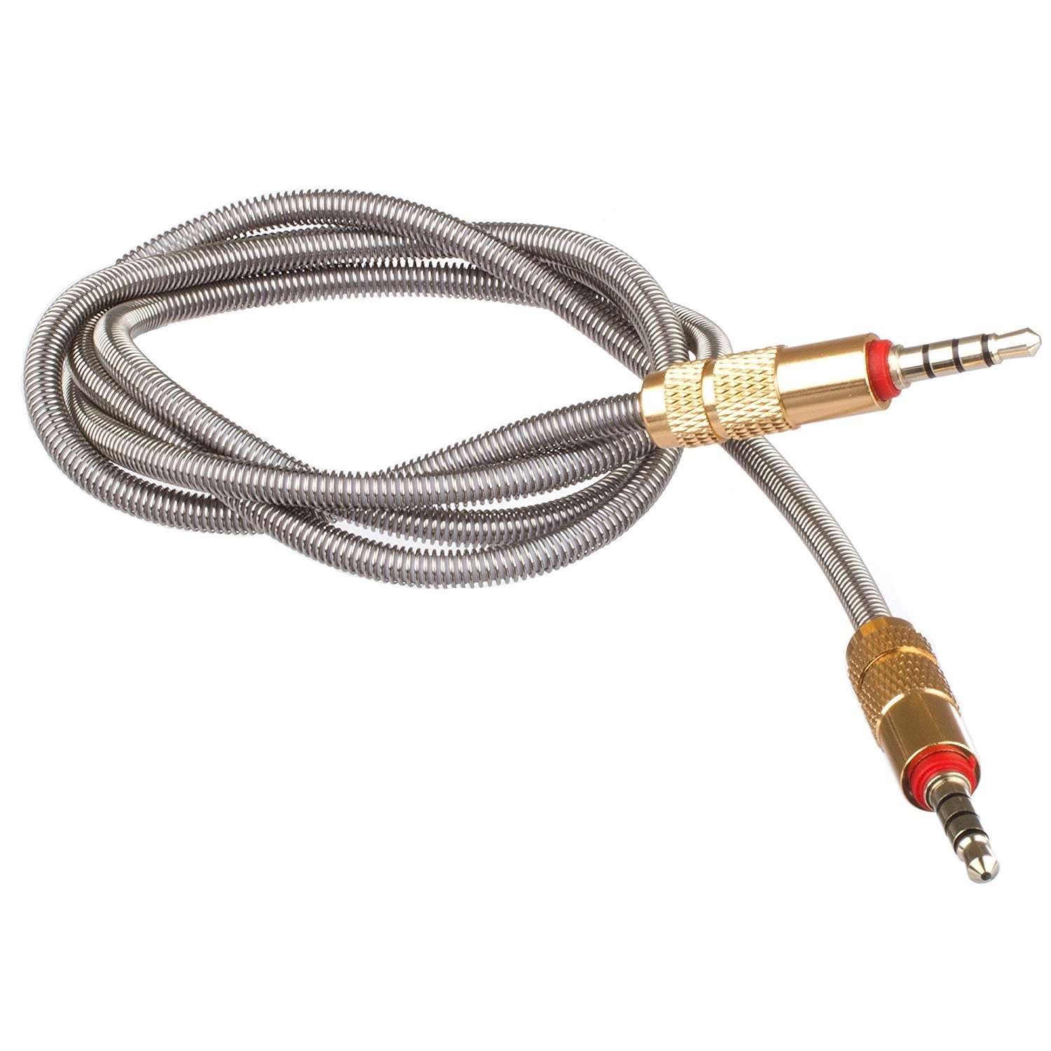 Lilware Set of 2 Metal Braided Audio 3.5mm Cables with Metal Plated Jack - 3.5mm to 3.5 mm 2.6 FT (80 CM) Audio AUX Cord - Silver 2