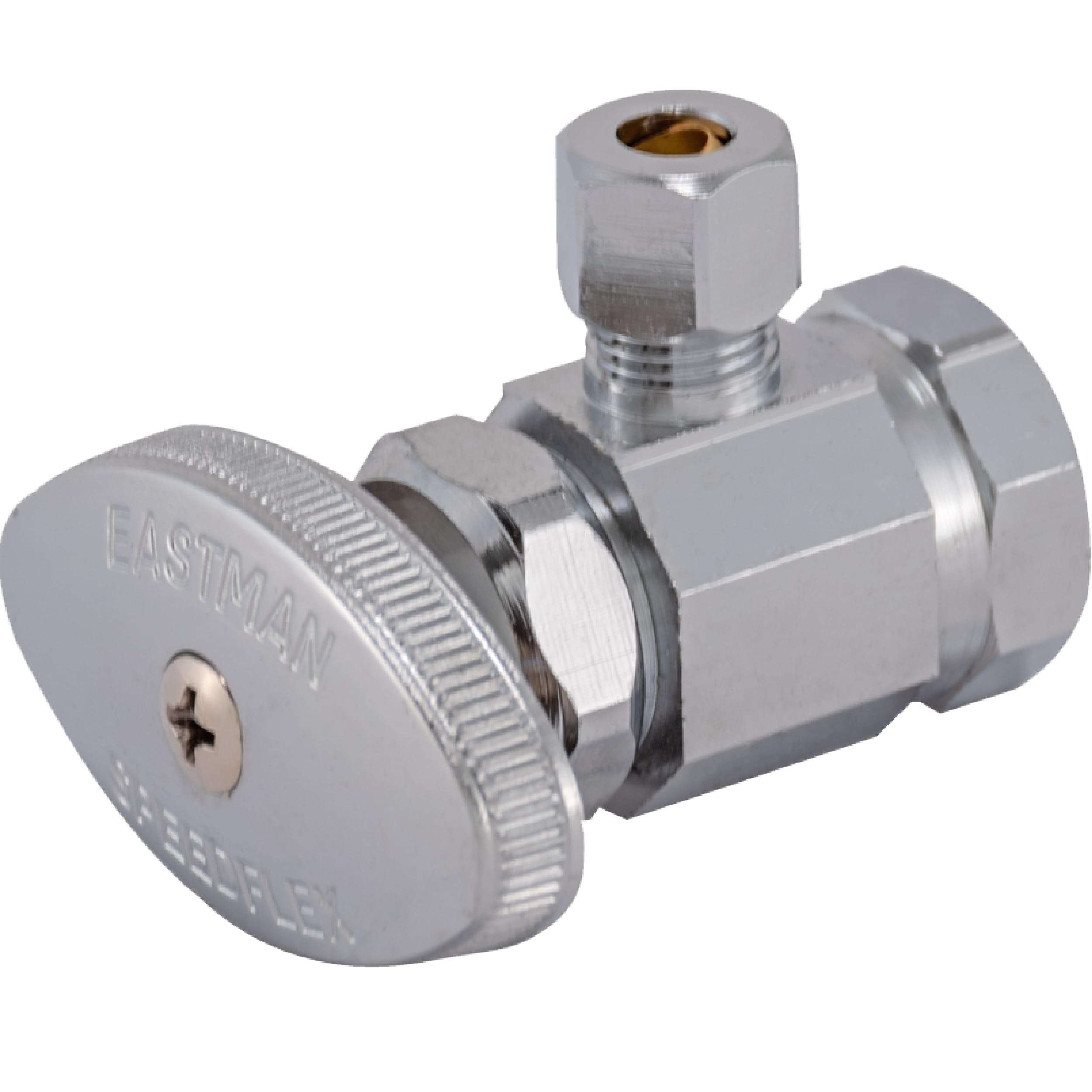 Eastman 1/4 Inch OD Compression x 1/2 Inch FIP Compression Multi-Turn Angle Stop Valve, Brass Plumbing Fitting, Chrome, 04129LF 1