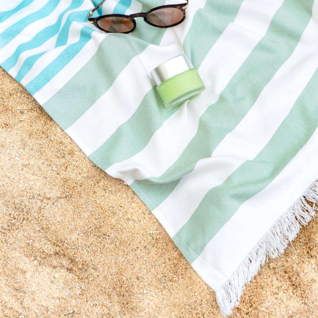 Mush Extra Large Cabana Style Turkish Towel | 100% Bamboo Towel - (90 x 160 cms) - Ideal for Beach, Bath, Pool etc (Turquoise-Light Green & Grey-Light Green, 2) 5