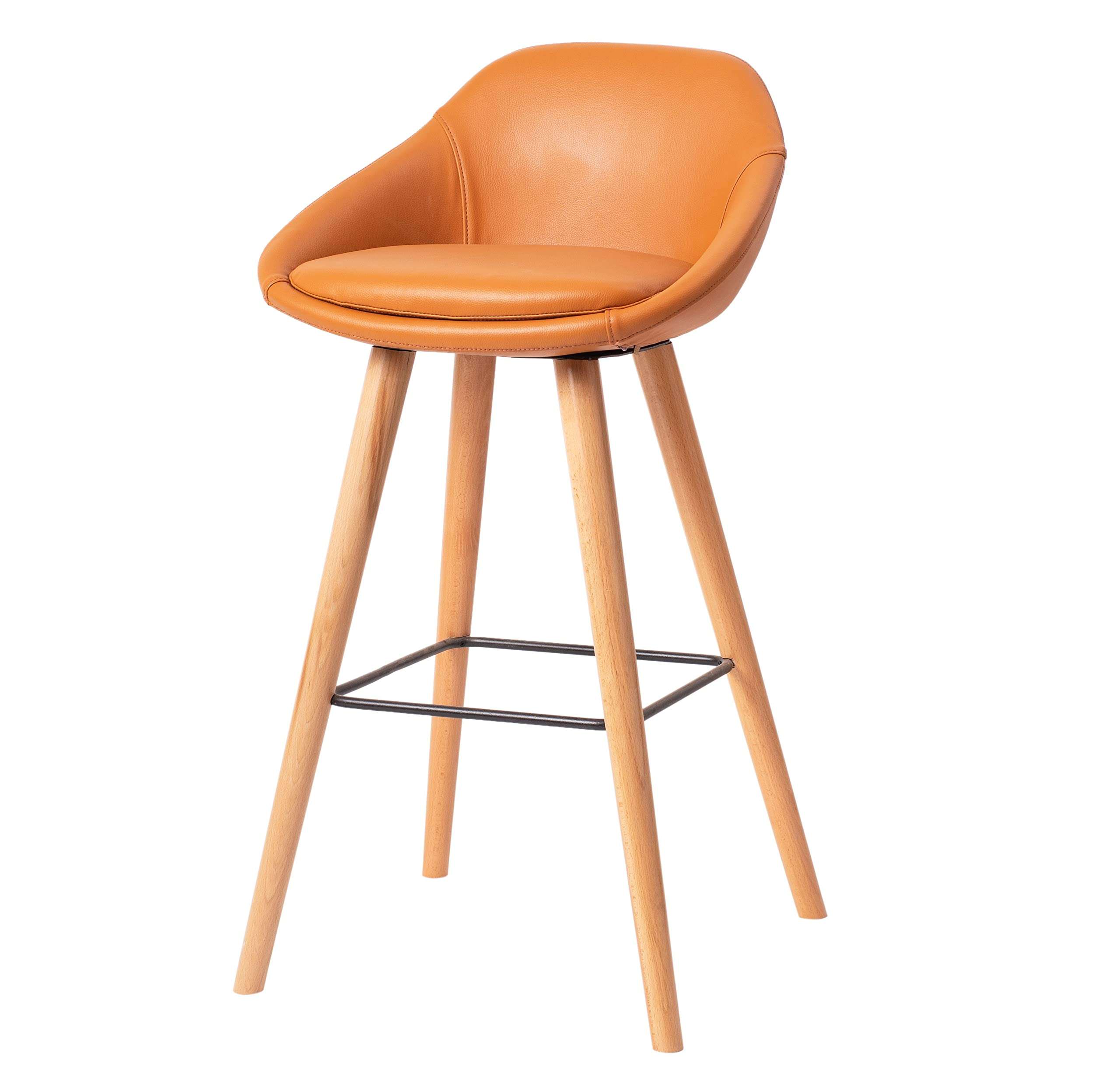 PFEDA - PU (Polyurethane) Moulded Leatherette Bar Stool Chair with Wooden Legs in Orange 1