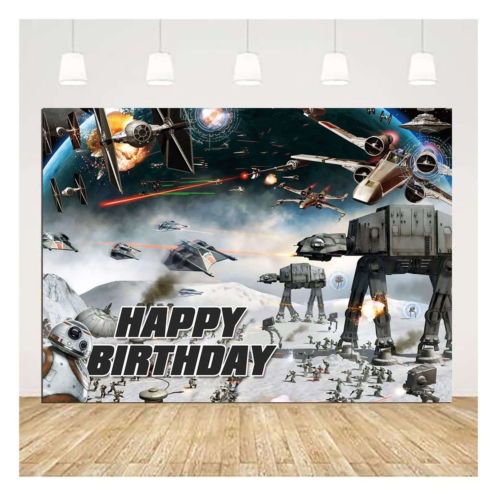 Outer Space Galaxy Wars Photography Backdrop Black Stars Science Fiction Photo Backgrounds Kids Boys Birthday Decorations Cake Table Banner 5x3ft 3