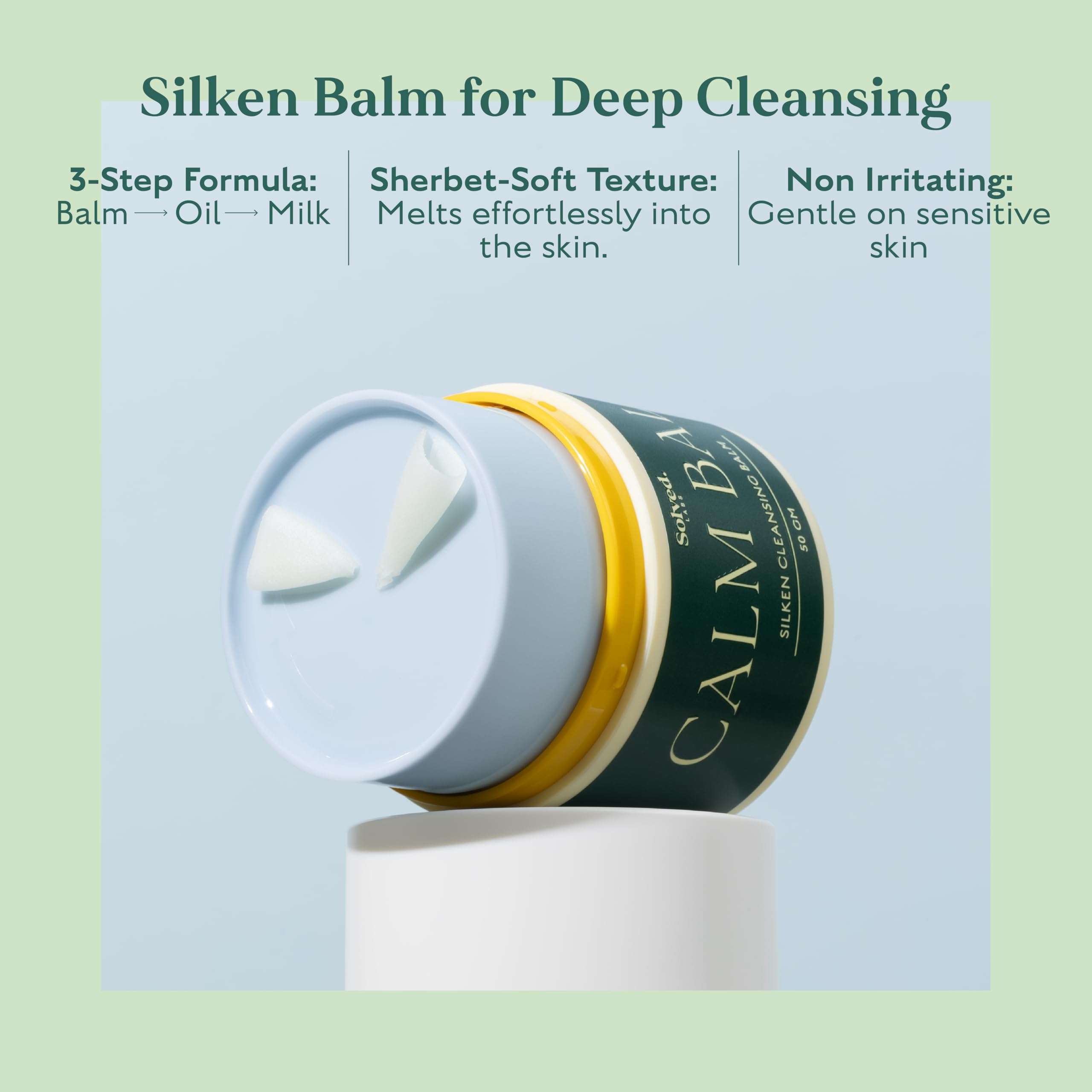 Solved Labs CalmBalm Silken Cleansing Balm | Ectoin, Cica, and Ceramides | Removes Long-Wear Makeup & Sunscreen | Gently purifies pores with its deep-cleansing | Non Comedogenic | 50g | Blue 3