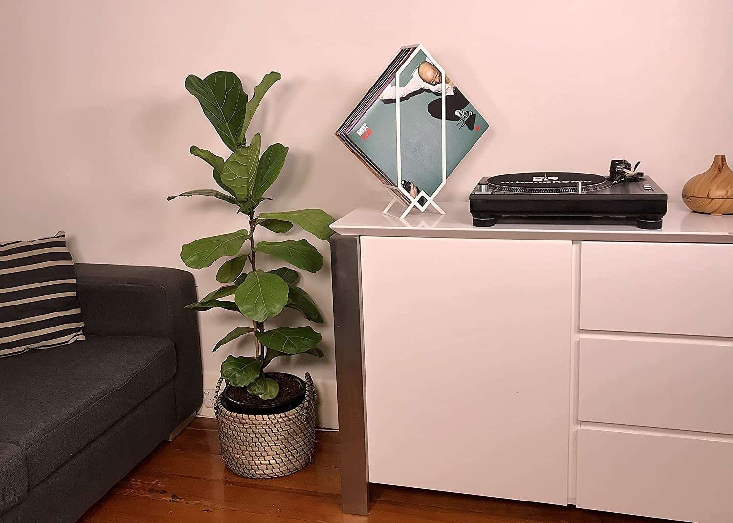 INDIAN DECOR 25013 Vinyl Record Display Stand Holds up to 20 LP Albums | Vinyl Record Storage, Modern Record Stand | Vinyl Record Holder, Vinyl Storage Rack | Vinyl Organizer Shelf Decor (White) 6