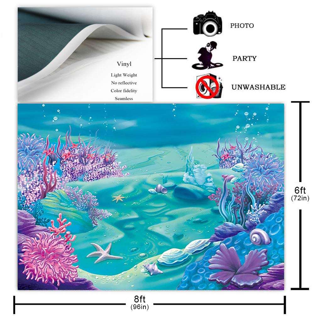 COMOPHOTO Under The Sea Mermaid Backdrop Deep Blue Sea Castle Shell Photography Background Child Kids Mermaid Themed Birthday Party Decoration Backdrops (8x6ft) 3