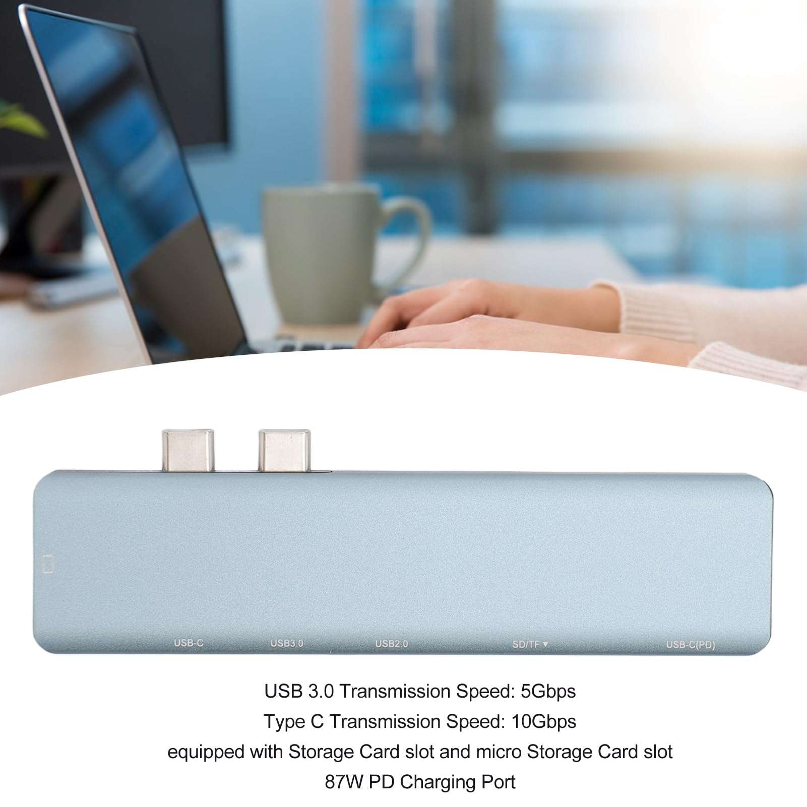 Tangxi USB C Hub, 4K 30Hz HD Output 10Gbps PD 87W Charging Memory Card Slot Aluminium Alloy USB C Docking Station for PC, 5Gbps Data Transmission 4