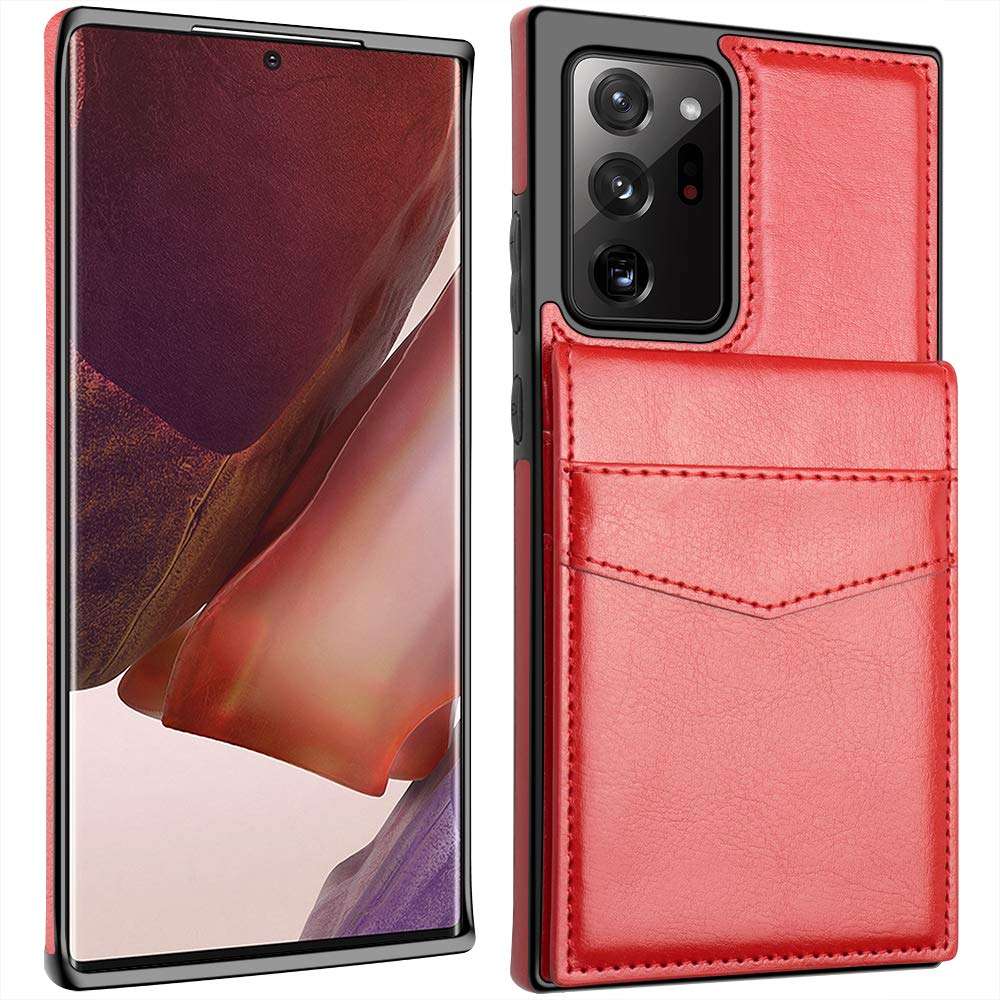 Samsung Note 20 Ultra Case, LakiBeibi Dual Layer Lightweight PU Leather Galaxy Note 20 Ultra Wallet Case with Card Holders Magnetic Lock Flip Phone Case for Samsung Galaxy Note 20 Ultra, Red 2