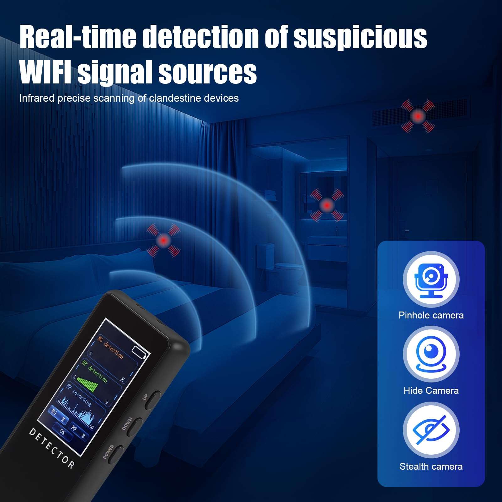 Hidden Camera detectors, Hidden Bug and Camera detectors, Bug Detector, GPS Tracker Detector, Finder Listening Devices in Travel, Car, Bathroom, Office, Hotel, Home 5