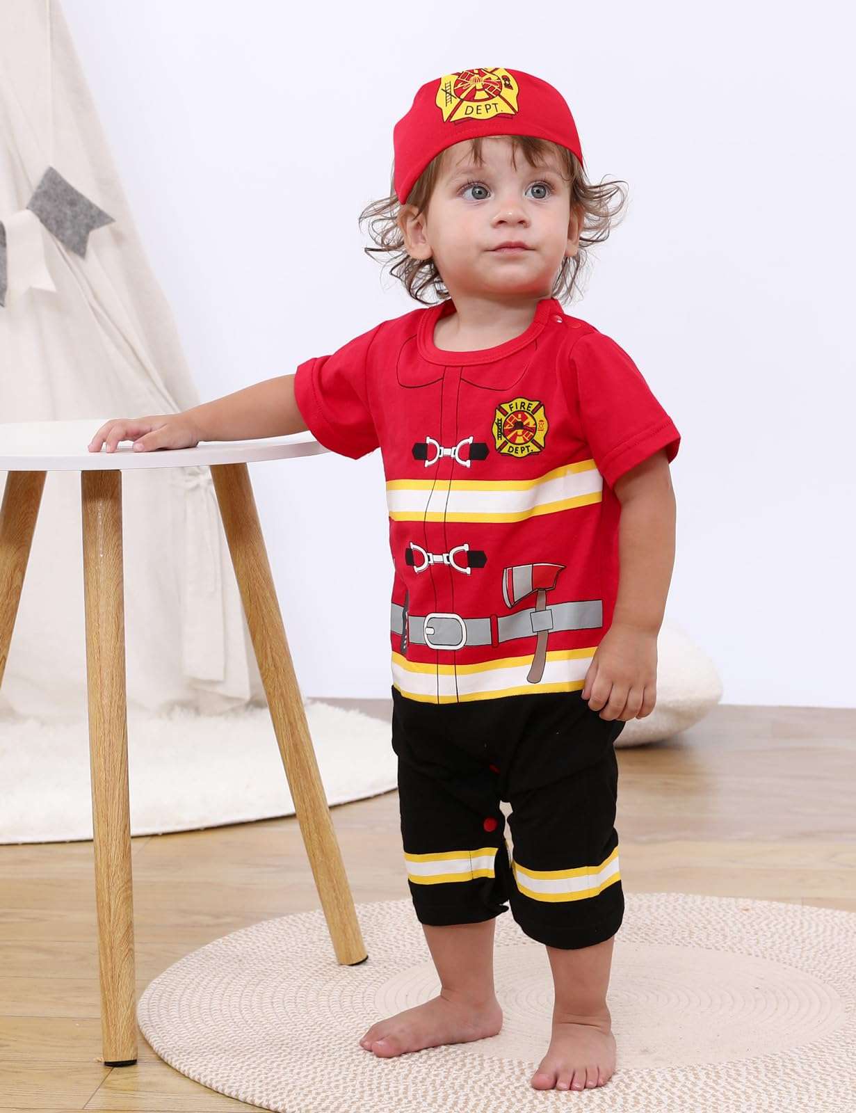 COSLAND Baby Firefighter Costume Infant Boys Halloween Outfit, Red, 0-6 Months 3