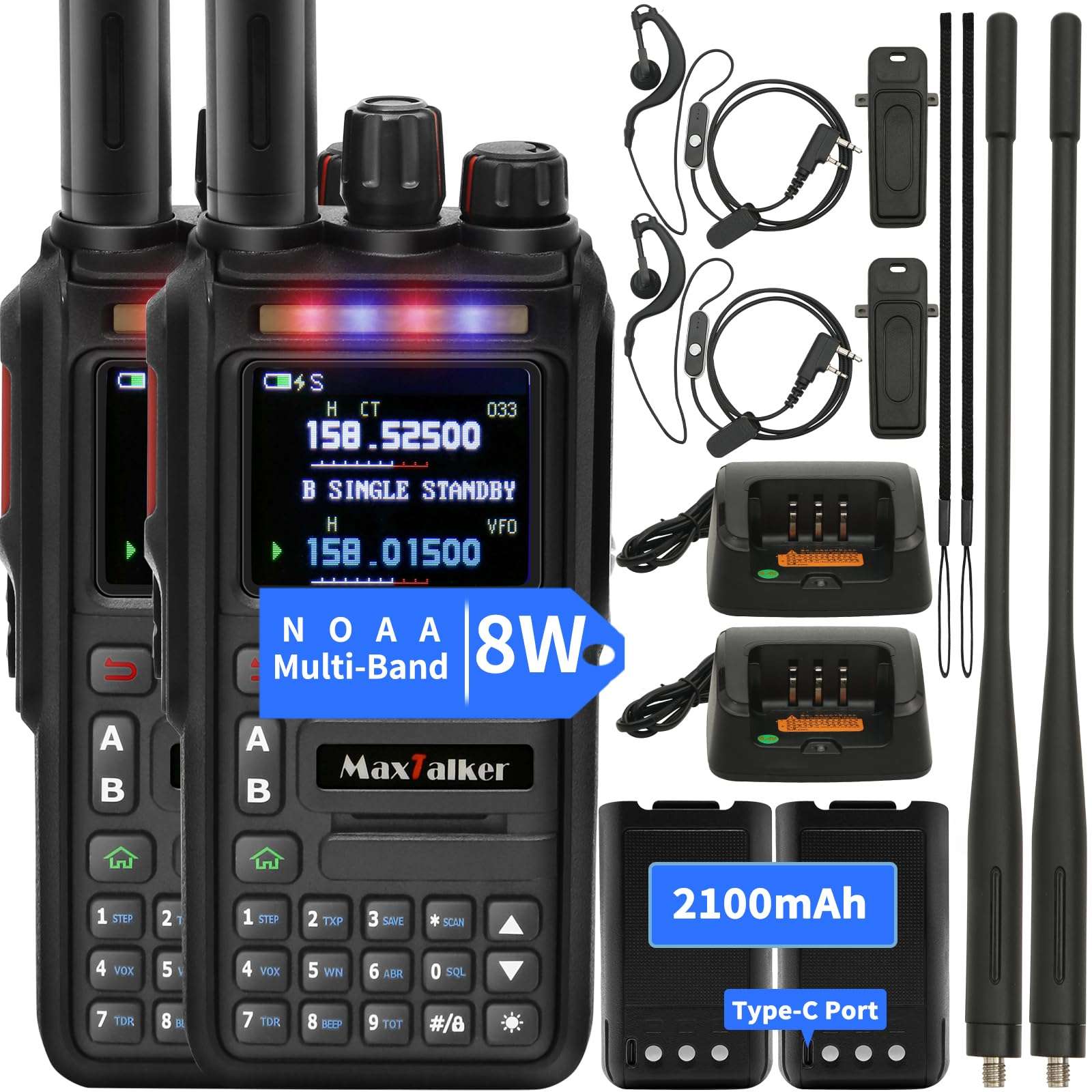 GMRS Ham Radios Long Range: MaxTalker TK-W60 Rechargeable 2 Way Radio Long Range Waterproof Ham Radio Handheld, AM/FM/NOAA/UHF/VHF Radio, Walkie Talkies for Adults 2 Pack 1