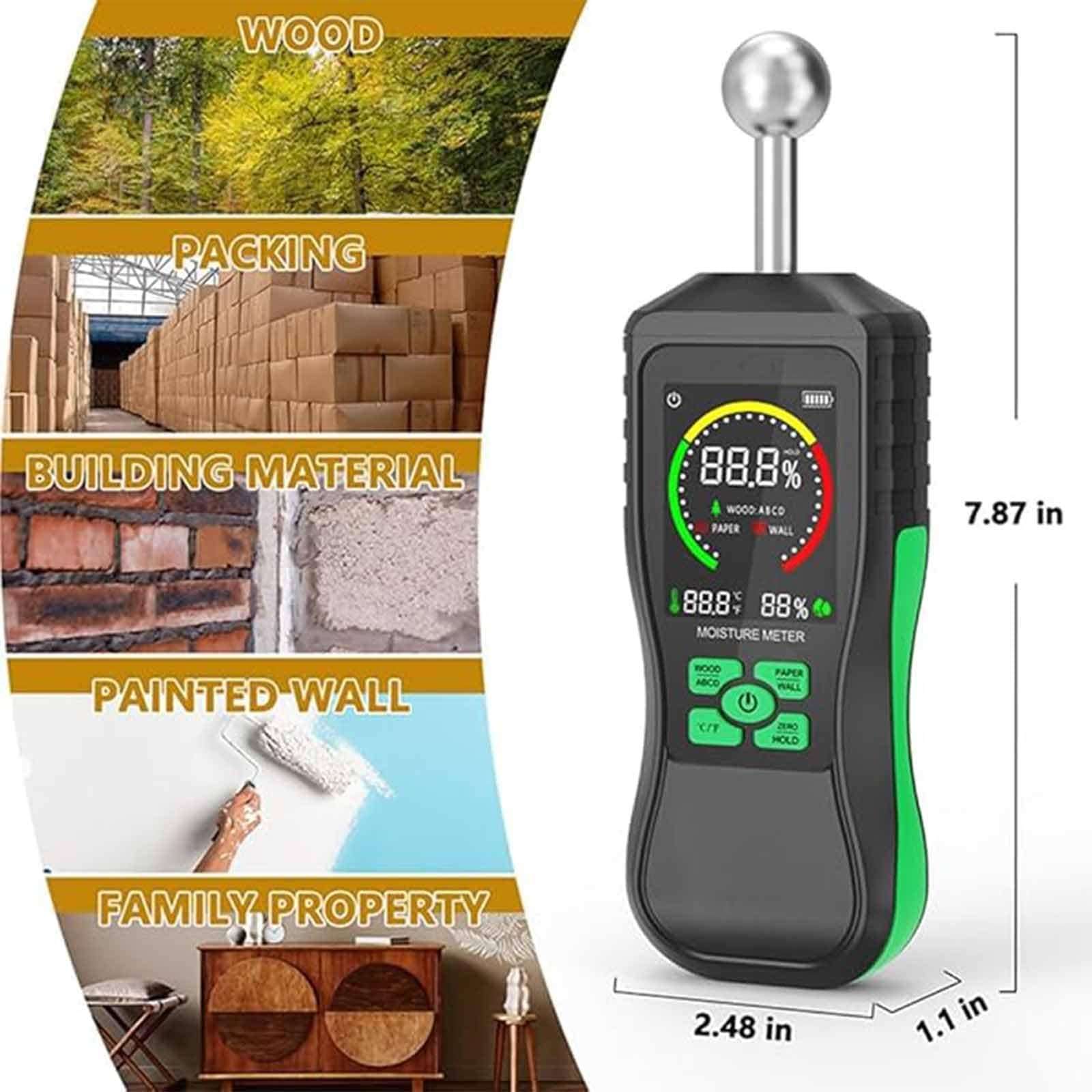NVYAZJ Spherical Induction Moisture Meter, Portable Moistures Detector with Buzzer Alarm, 3-Color Indicator Simulation Bar, High Precision and Responsive for Floor, Wood 6