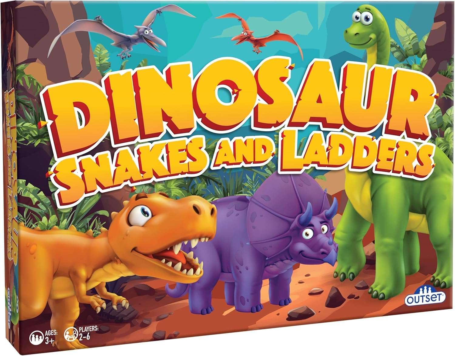 Dinosaur Snakes and Ladders Game – No Reading Required – Preschool Board Game for Ages 3 and up by Outset Media