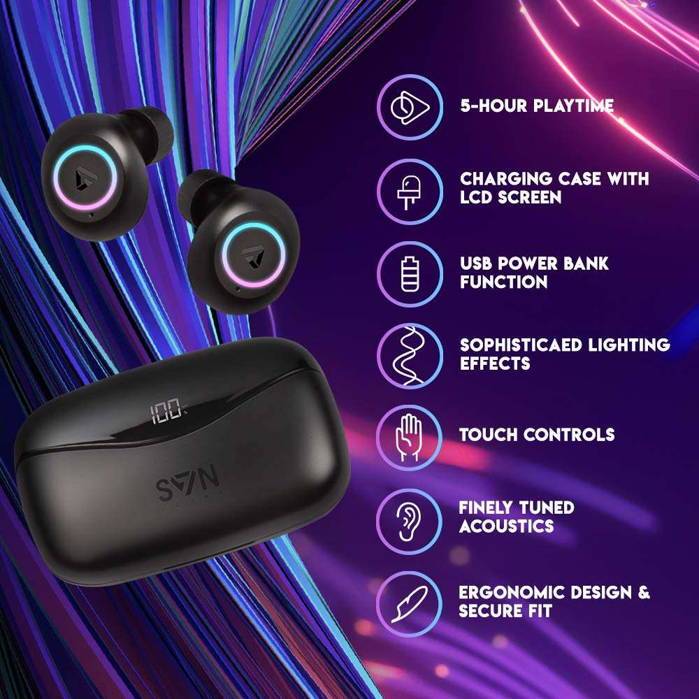 SVN Sound-Steve Aoki NEON 200 Wireless Earbuds- in Ear Headphones with Charging Case, Noise Cancelling Microphone, Touch Controls, LED Light System- Ear Pods for Music 2