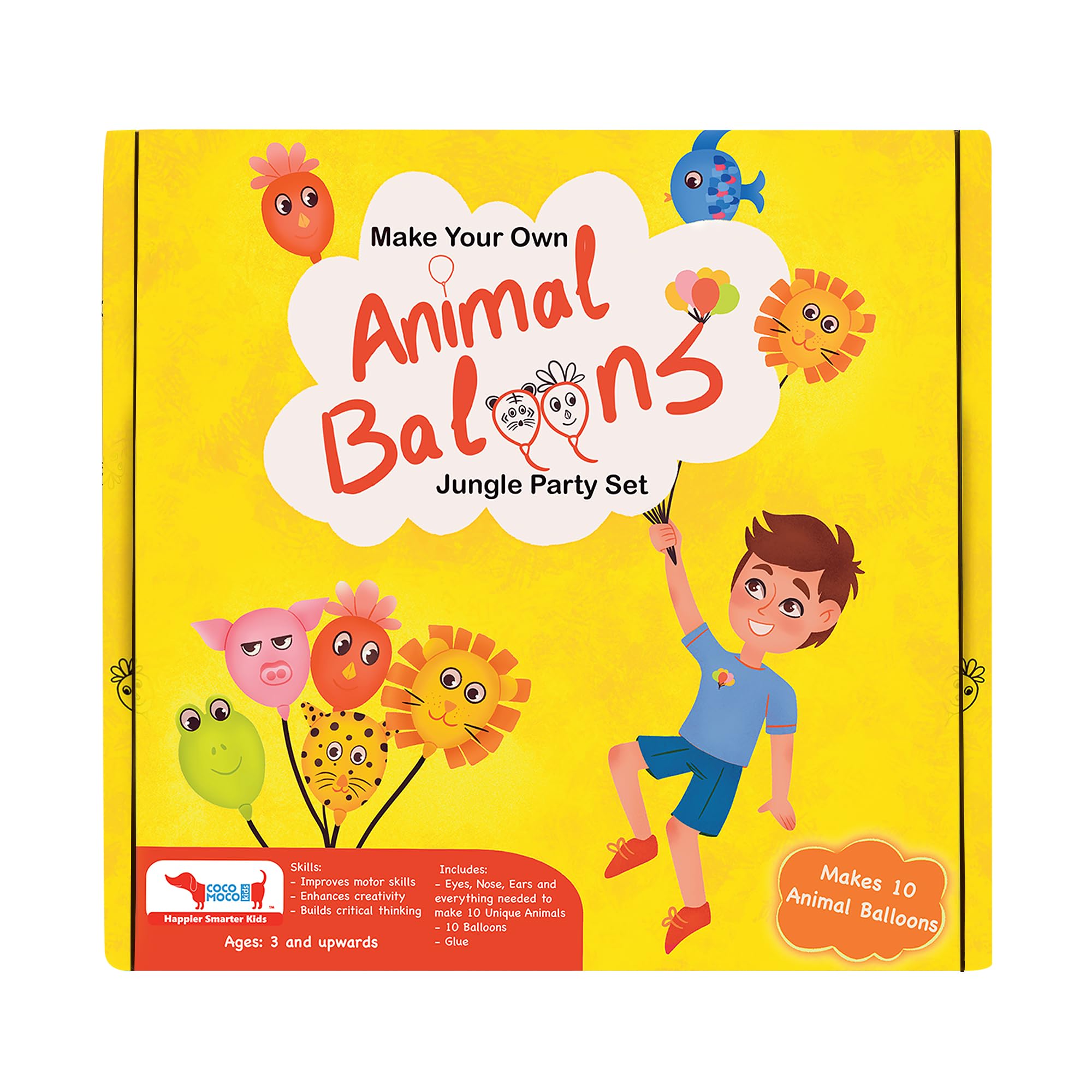 CocoMoco Kids DIY Art and Craft Kit for Kids, Make Your Own Animal Balloons Jungle Party Set, Gift for Girls and Boys, Age 3-8 Year Old, Create 10 Animal Balloons, Return Gift for Kids