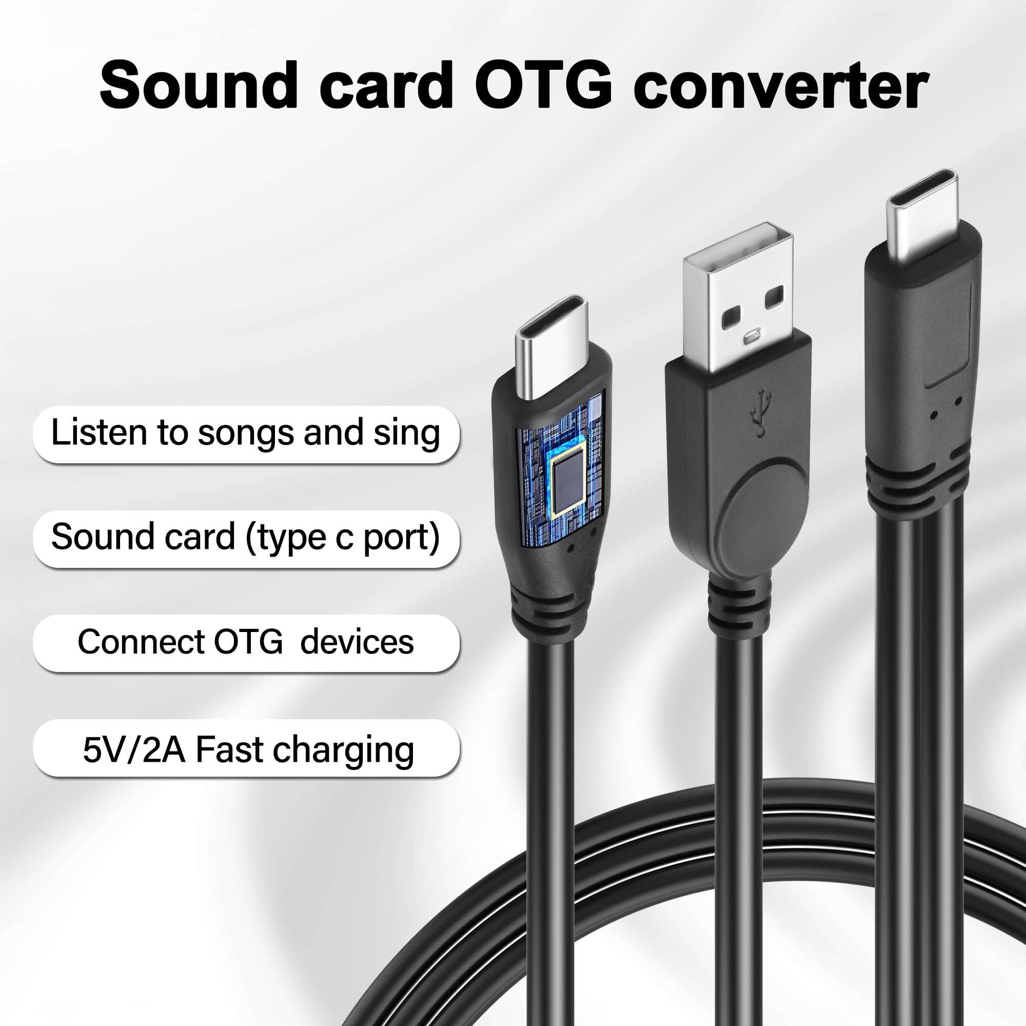 JSADZKJ USB C to USB+USB C Splitter Charger Cable,Type-C to USB Sound Card Splitter Cable 2-in-1 USB C Male OTG Cable, Support Phone,Sound Card,Microphone,for Live Streaming,Karaoke 3.28Ft 4