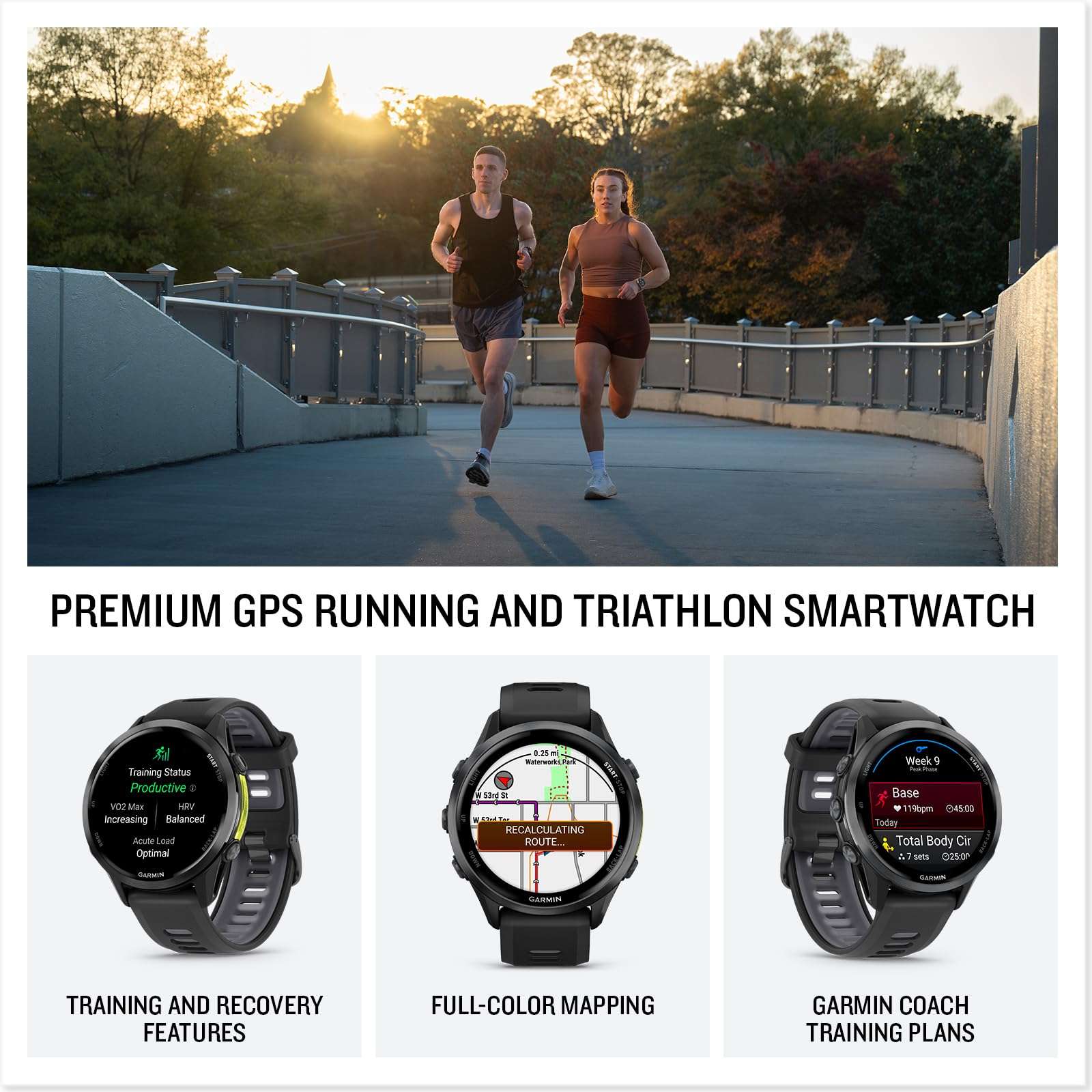 Garmin Forerunner 970 Running Smartwatch, GPS Fitness Smart Watch for Men and Women, Carbon Gray DLC Titanium with Black Case and Black/Translucent Whitestone Band​ Bundle with P-Bank + More 4