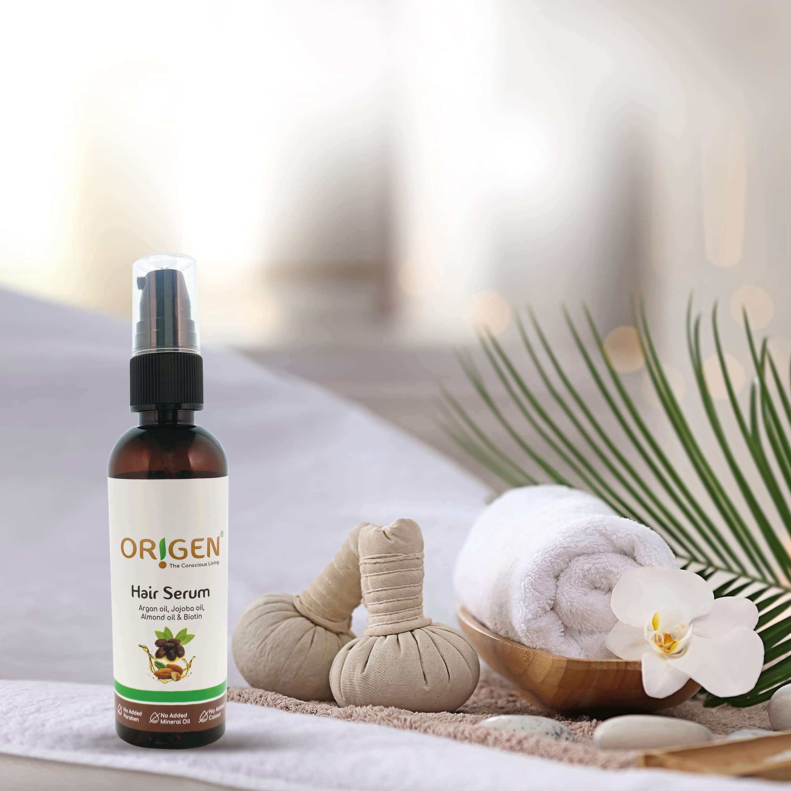 ORIGEN Hair Serum (100ml) | With Argan Oil, Jojoba oil,Almond oil & Biotin | Controls Hair Fall & Strengthens Hair Strands | For Men & Women | Lightweight, Non-Sticky & Sulphate Free 1