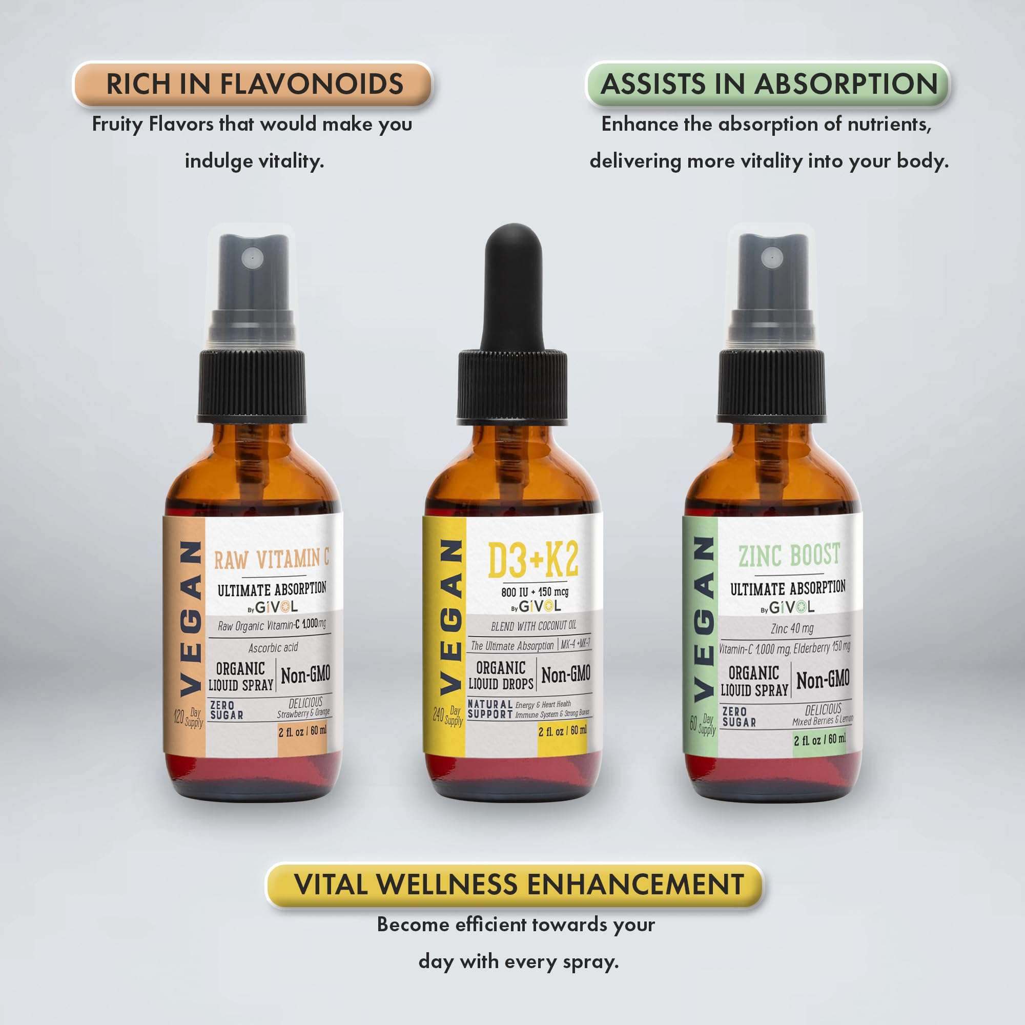 GIVOL Immunity Support Pack - Raw Vitamin C, D3 & K2 Liquid, Zinc Picolinate - Premium Heart Health Vitamins w/Essential Minerals, Antioxidant Properties, & Cardiovascular Benefits - 180 Days Supply 5