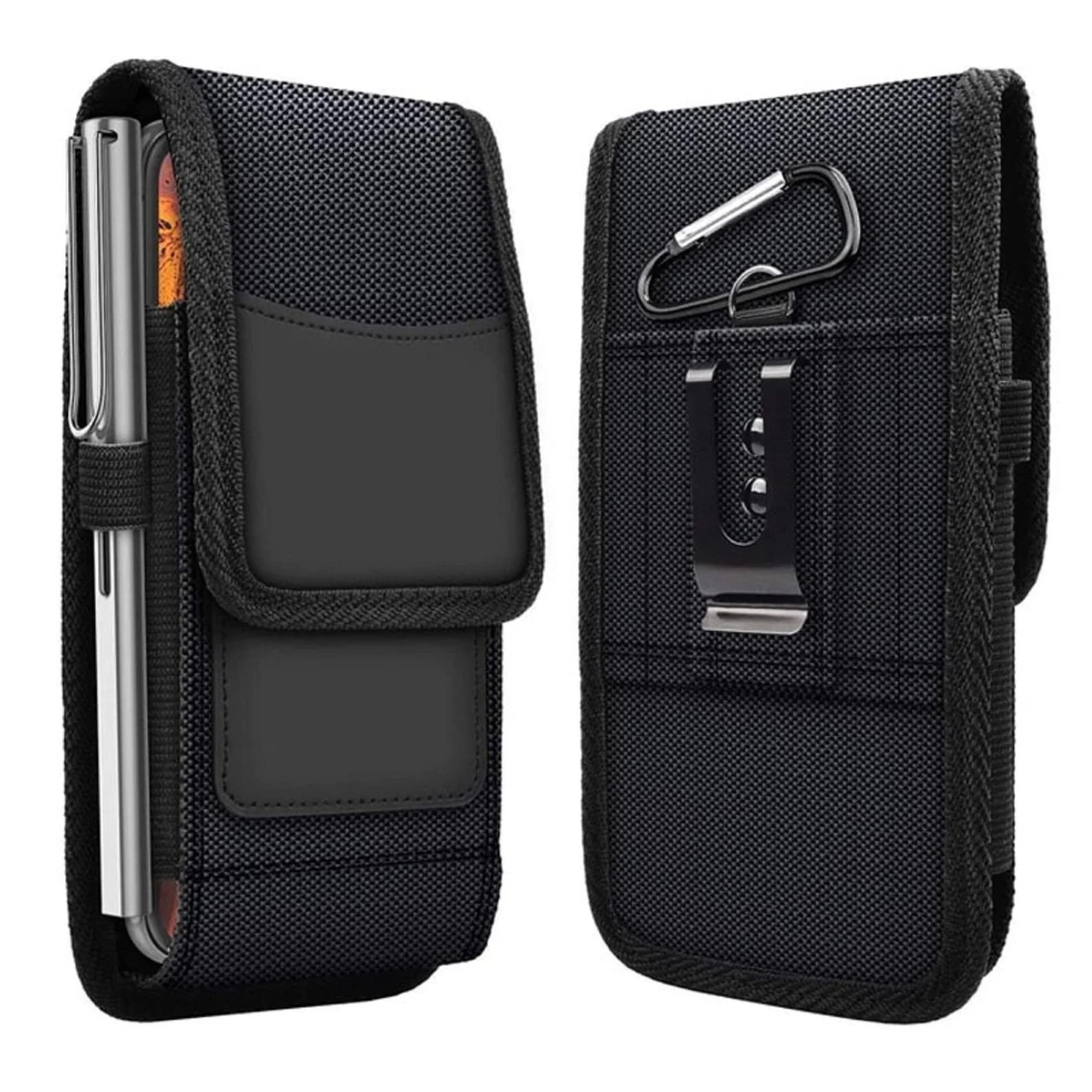 HEAVY DRIVER® Phone Holster for Men Belt Clip Pouch, for iPhone 14 Plus, 14 Pro Max, 13 Pro Max, 12 Pro Max, 11 Pro Max and More, 6.8" Nylon Cell Phone Holster Mobile Card Holder Case (XL, Black)