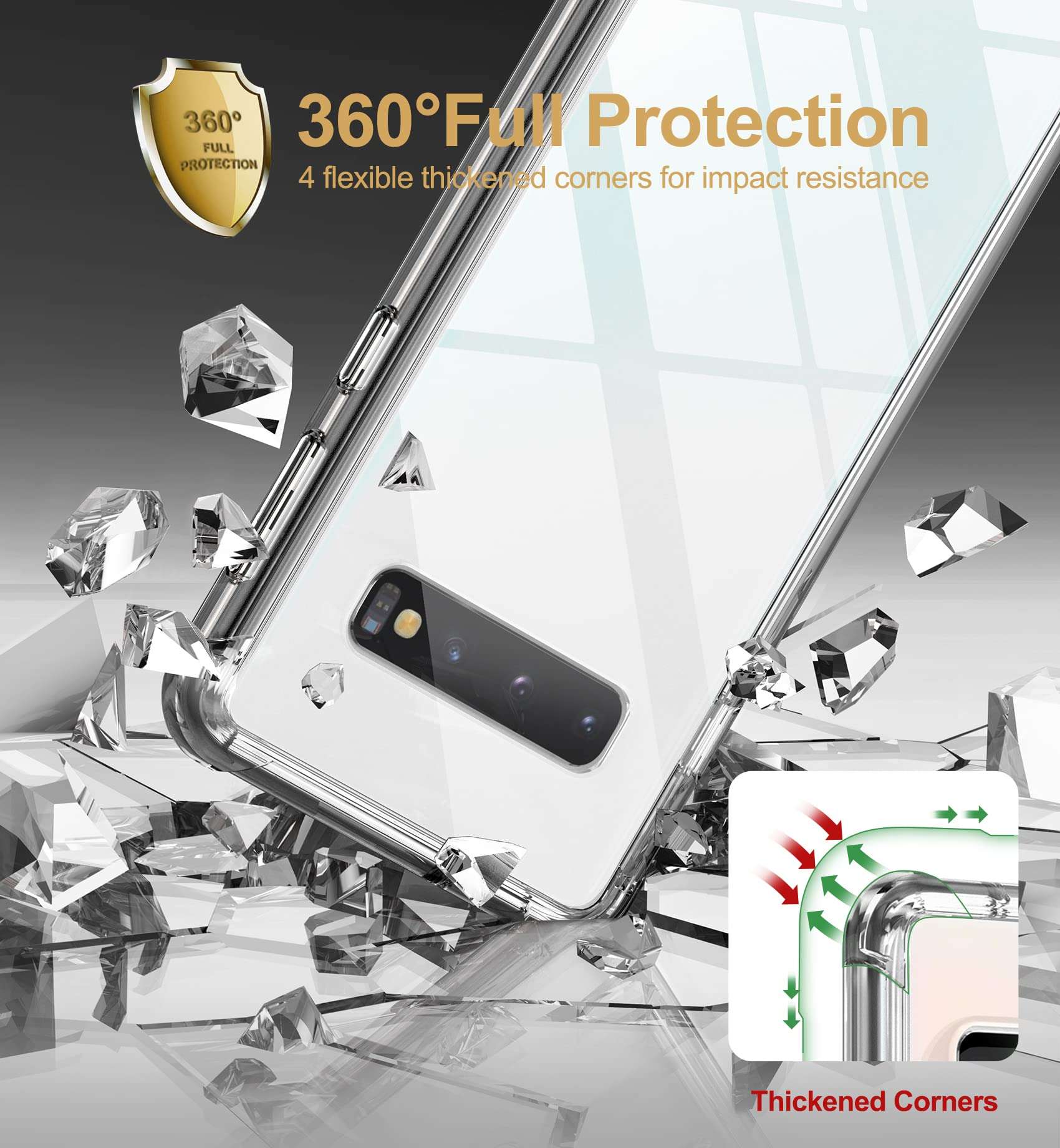 SURITCH Case for Galaxy S10 Plus [Built-in Screen Protector] Matte Black Full-Body Protection Shockproof Rugged Hard Cover for Samsung Galaxy S10 Plus [Compatible with Fingerprint Sensor (Black) 6