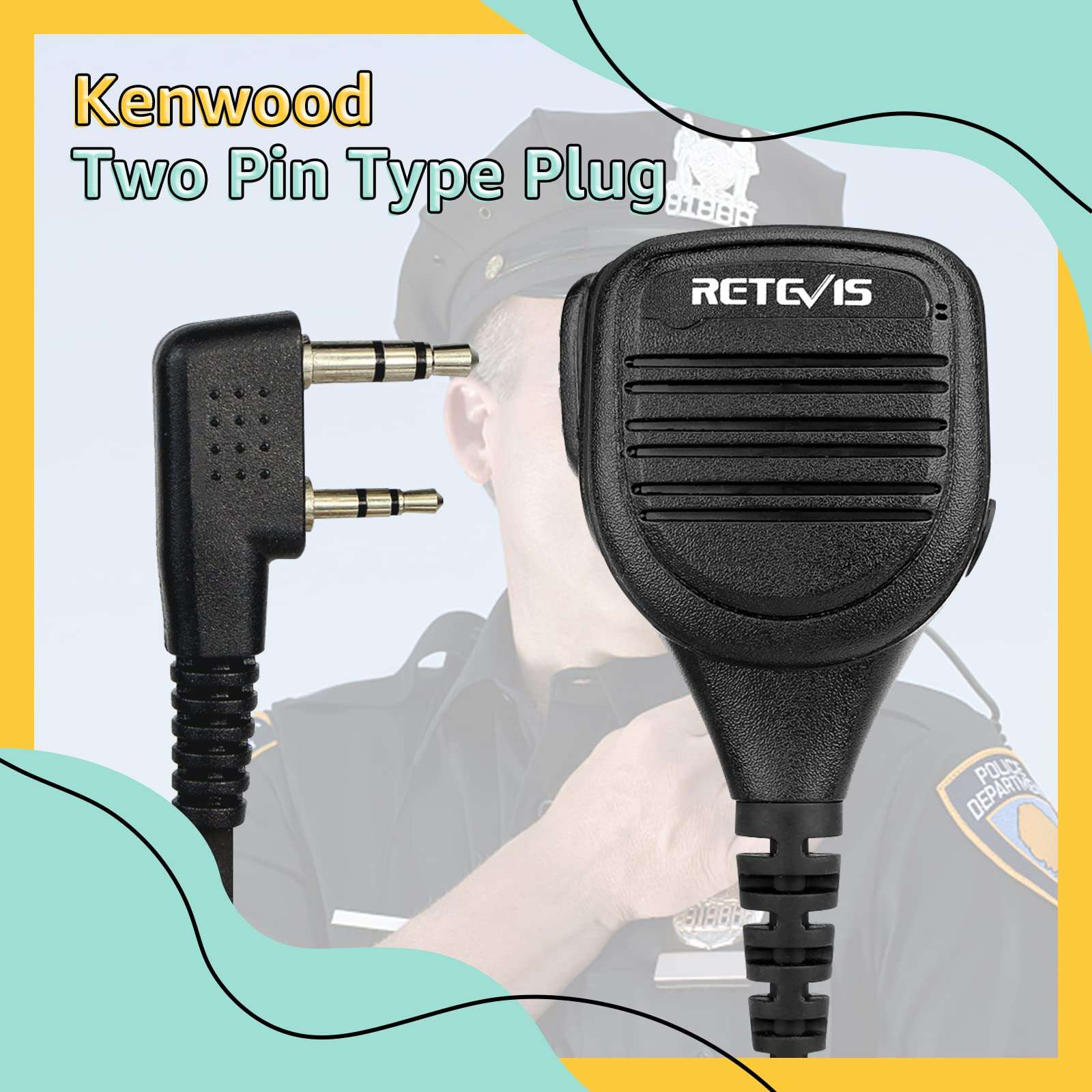Retevis RT21 Walkie Talkie Mic(1 Pack) with Speaker Mic Earpiece(1 Pack), IP54 Waterproof Shoulder Speaker Mic, 3.5mm Audio Jack,Coil Tube Earpiece 3