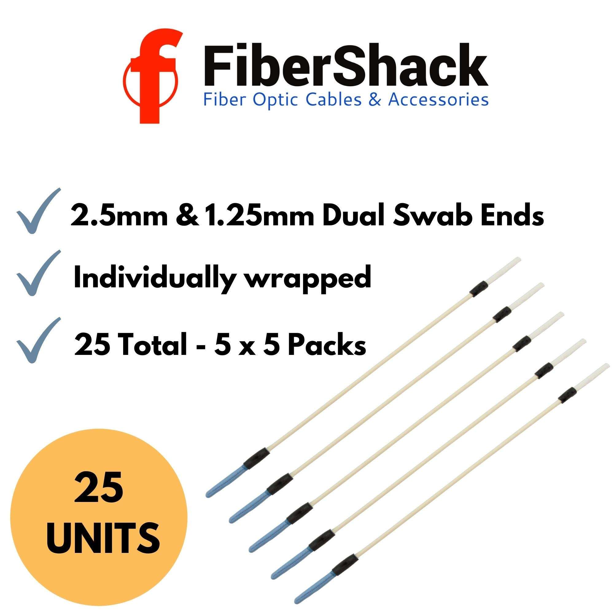 Fibershack - Fiber Optic Cleaning Sticks - 25 Pack - Universal 2.0mm & 2.5mm Dual Fiber Cleaner Swabs for ST/FC/SC & LC Fiber 2