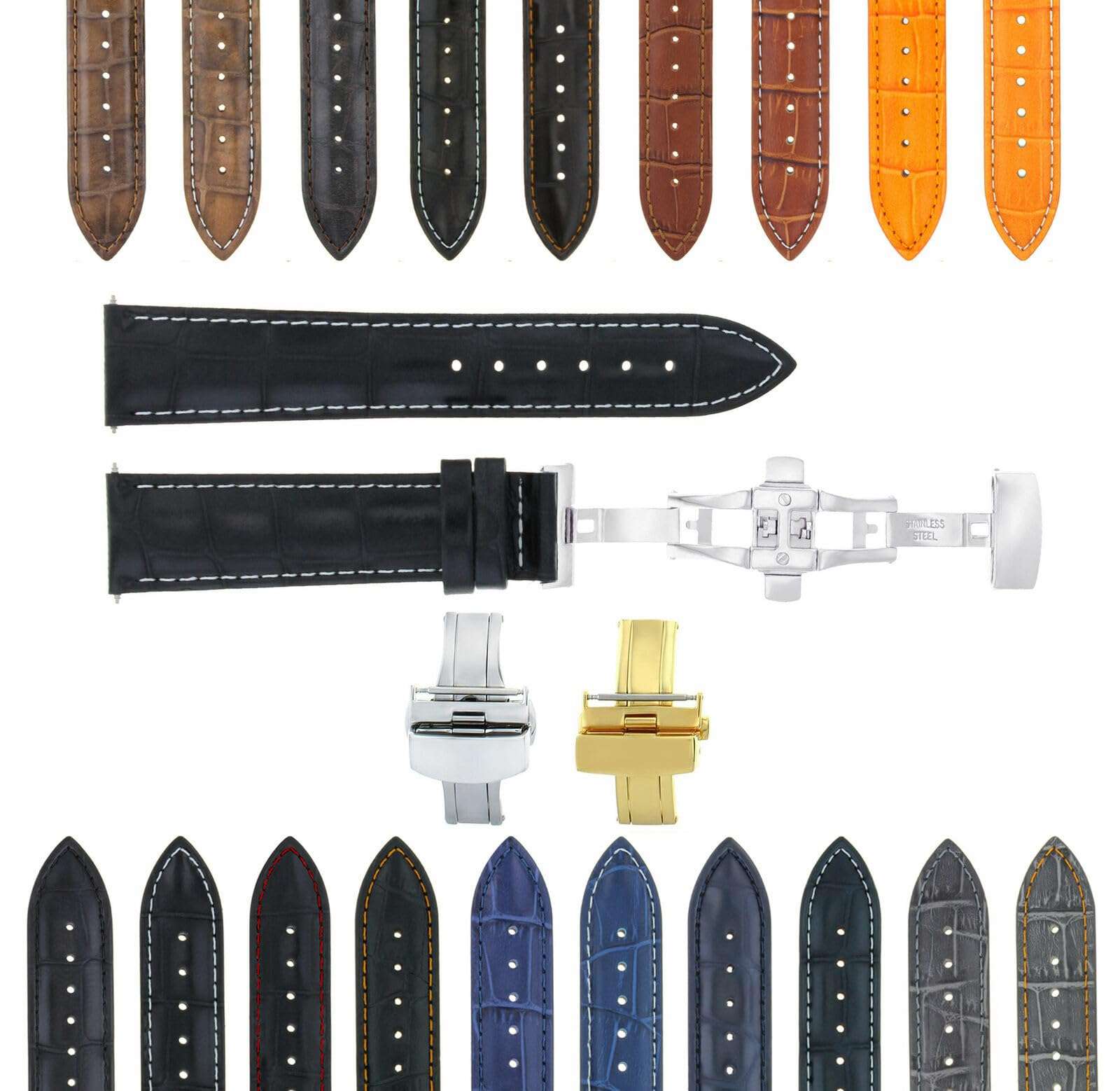 Ewatchparts 17-24mm Leather Watch Band Strap With Deployment Clasp Compatible With Panerai Watch 3B 1