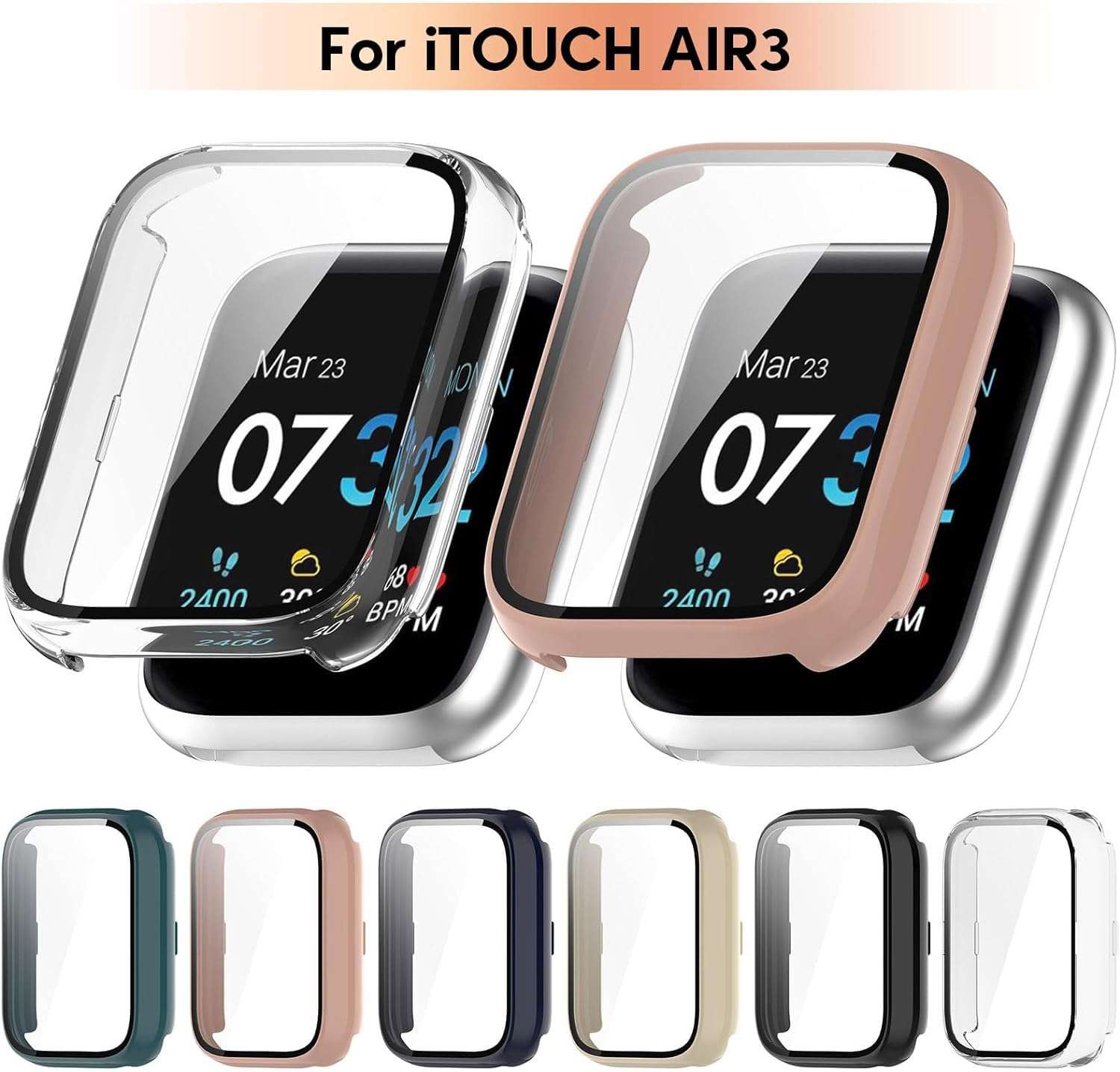 1Pc Anti-scratch PC Protective Case+Screen Protector For ITOUCH AIR 3 Cover With Tempered Glass Film Smartwatch Hard Shells Hard Protective Cover Lightweight Screen Protector Protective Case Screen 4