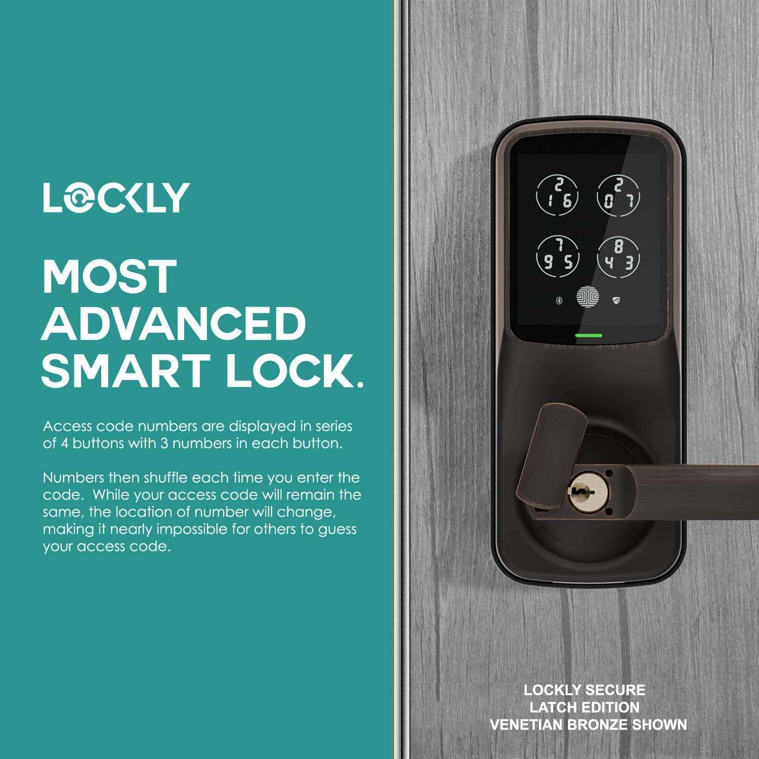 Lockly Keyless Entry Latch Door Bluetooth Smart Lock (PGD628) | LED Touchscreen Panel | Discrete Secure PIN Code | iOS Android Compatible | Auto Lock | Battery Backu 3