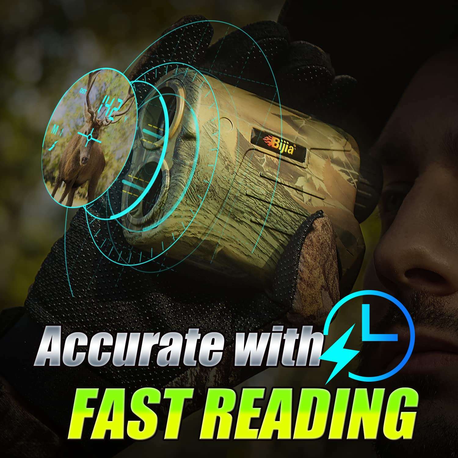 BIJIA Hunting Rangefinder-6X 650/1200Yards MultiFunction Laser Rangefinder for Hunting,Shooting, Golf,Camping with Slope Correction,Flag-Locking with Vibration,Speed,Angle,Scan,Distance (650Yards) 4