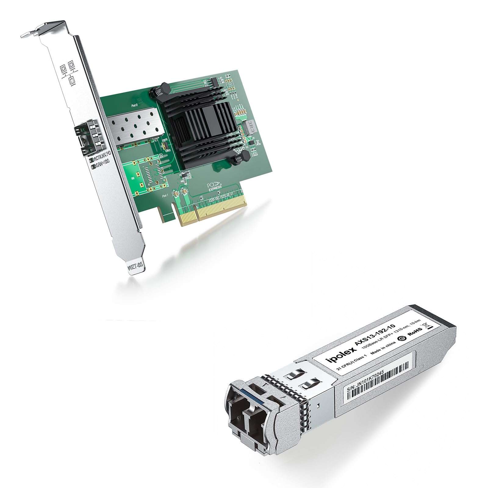 1 Pack ipolex X520-DA1, 10GbE Network Card and 1 Pack 10GBase-LR Fiber Module 1