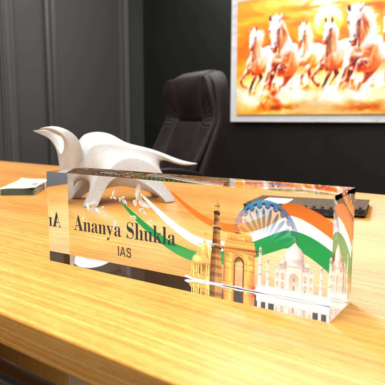 OOCLAS Desk Name Plates, IAS Officer Desk Name Plate, Custom Acrylic Desk Nameplate, Government Sign Plate In Size 8 X 2.50 X 1.25 Inches 1