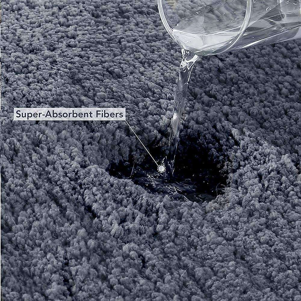 VMPS | Soft Bathroom Rugs Non-Slip Absorbent Kitchen Mats, Shaggy Microfiber Runner Rugs Rubber Backing Doormat 40x60 cm Pack of 1 Grey 4