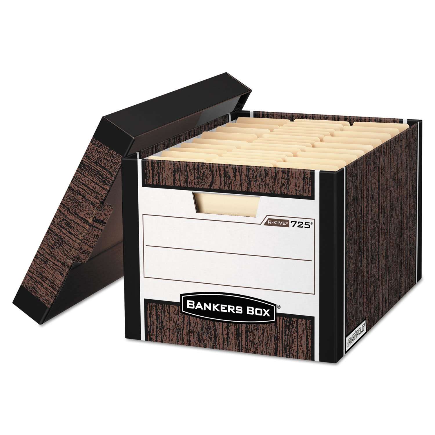 Bankers Box 4 Pack R-KIVE Heavy-Duty File Storage Boxes, FastFold, Lift-Off Lid, Letter, Woodgrain 1