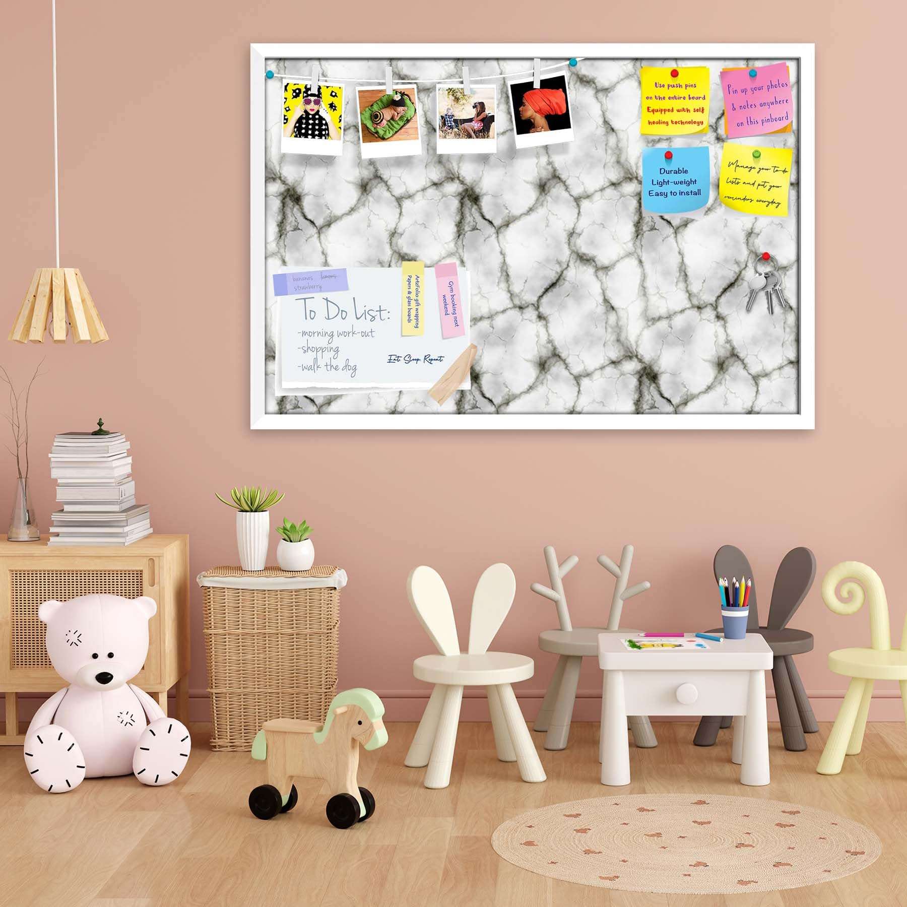 ArtzFolio Abstract Marble Art D3 | Bulletin Board Notice Pin Board | Vision Soft Board Combo with Thumb Push Pins & Sticky Notes | White Frame | 36 x 24 inch (91 x 61 cms) 1
