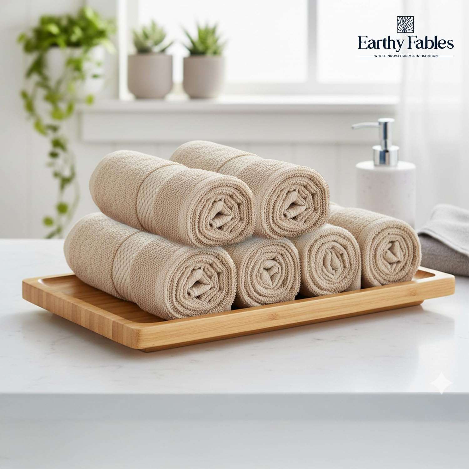 Earthy Fables Premium Face Towels - 100% Combed Cotton, 600 GSM, Ultra Soft, Quick Dry & Highly Absorbent, for Gym, Travel & Acne-Prone Skin, 30 x 30 cm, Set of 6 (Beige) 3