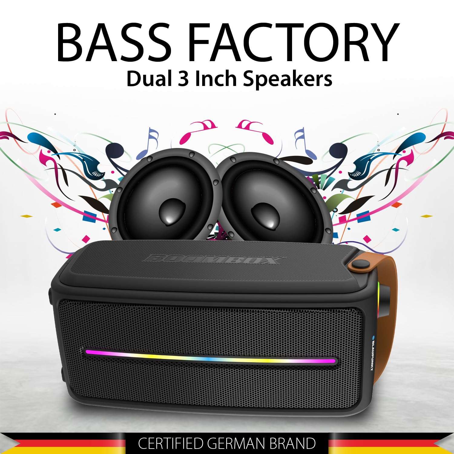 Blaupunkt Atomik PS30 Pro Wireless Bluetooth 30W Outdoor Party Speaker, Dual Passive Radiatori 3000Mah Battery I Dynamic RGB Lights I Karaoke With Wired Mic I EQ Button I Flexible Carrying Strap,Black 4