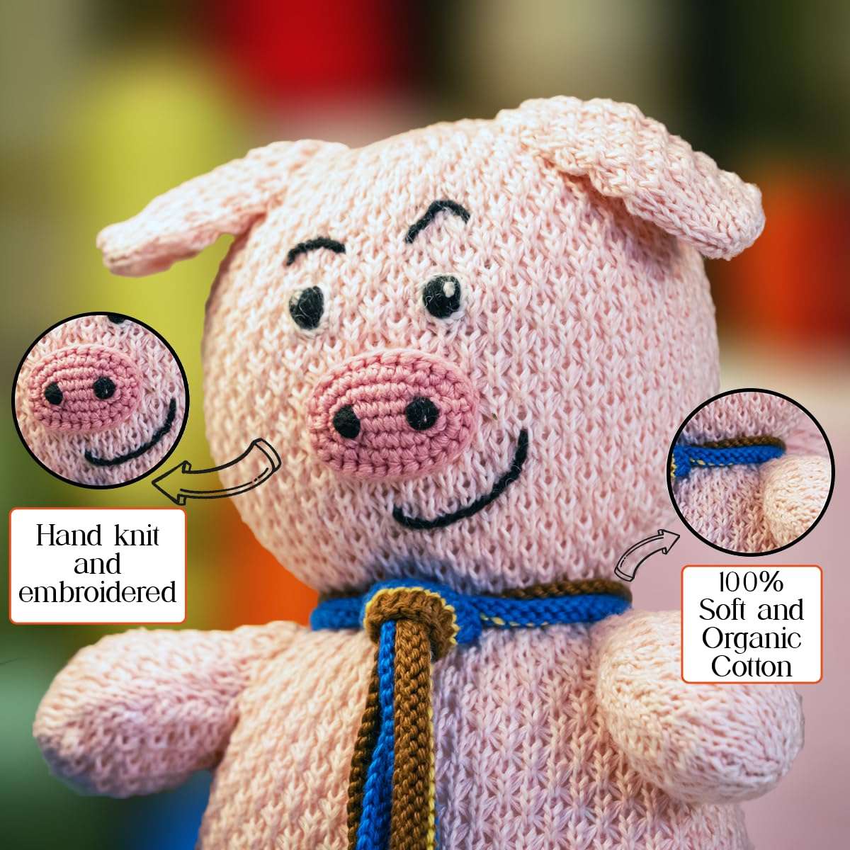 VAP MARRRIANO The Entrepreneur Piggy, Doll 100% Cotton Hand Knit Made in Peru, 10 INCHES Color Pink 3