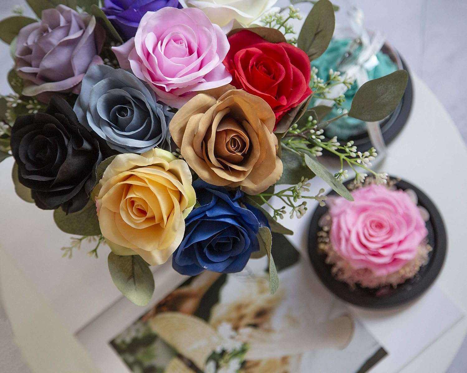 Dekorly 10pcs Fake Roses Artificial Silk Flowers Faux Rose Flower Long Stems Bouquet for Arrangement Wedding Centerpiece Party Home Kitchen Decor (Red, Height : Upto 30CM | Set of 10 Sticks) 6