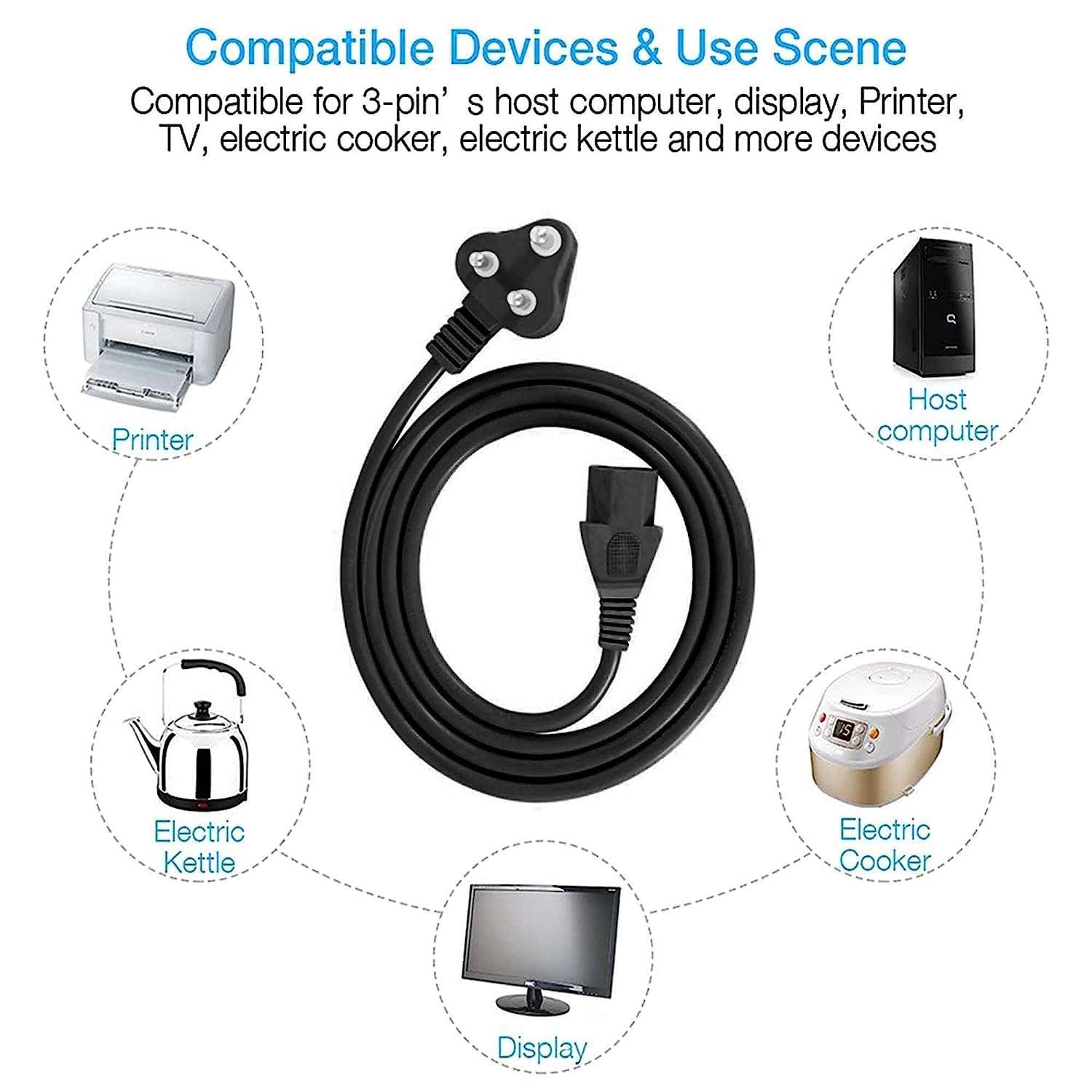 OKDEAL 1 Year Warranty Power Cable Cord for Physiotherapy Machine/PC Desktop/Monitor/Printer IEC Mains Kettle Lead - 1.5 Meter 3 Pin Black Electrical Wire 6