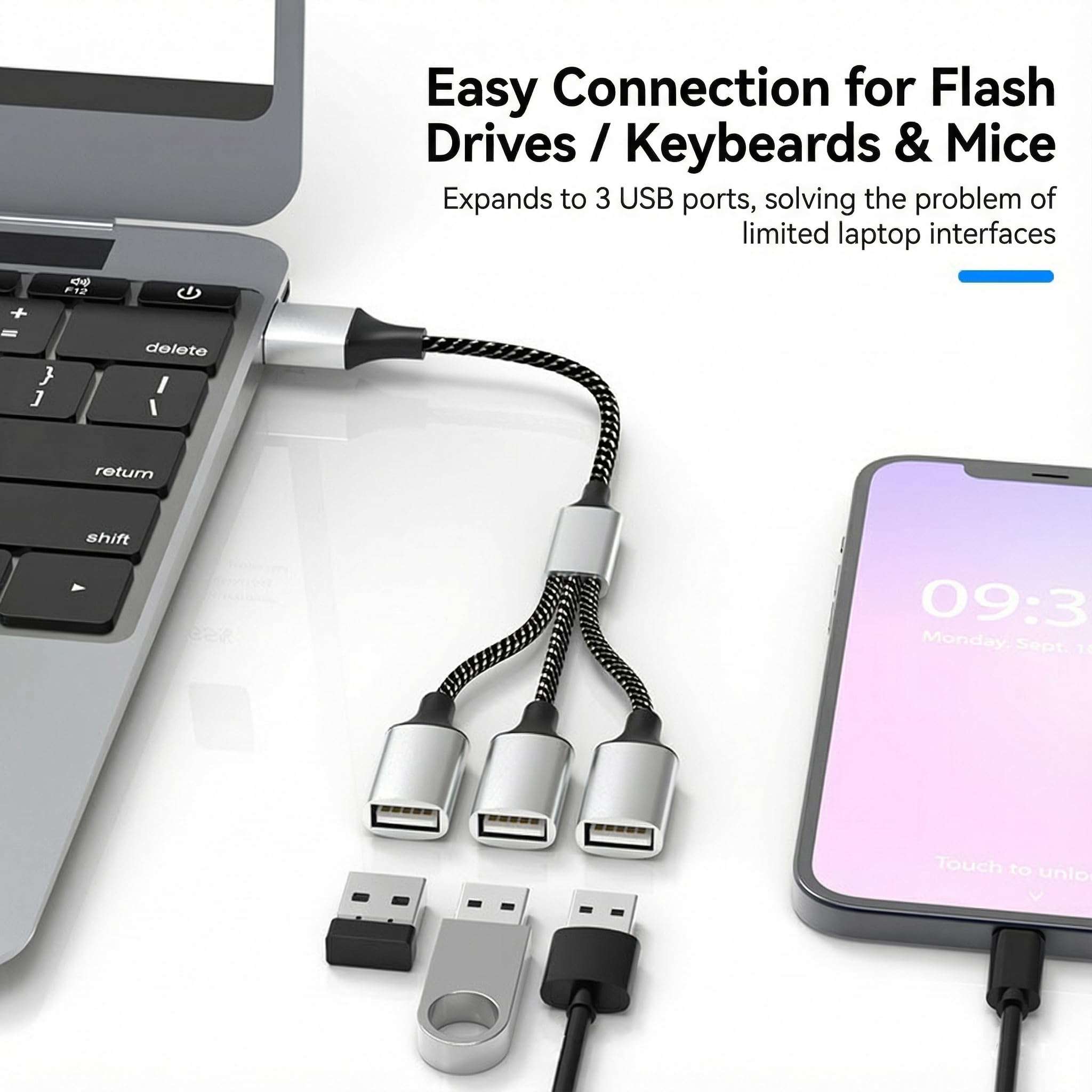 USB Male to 3 USB Female OTG Cable Adapter,USB Charger Splitter Y Cable [1 Pack],USB Splitter 1 in 3 Out Support Charging and Data Transfer for Printer/Keyboard/Flash Drive/Laptop/LED/Headsets Etc 6