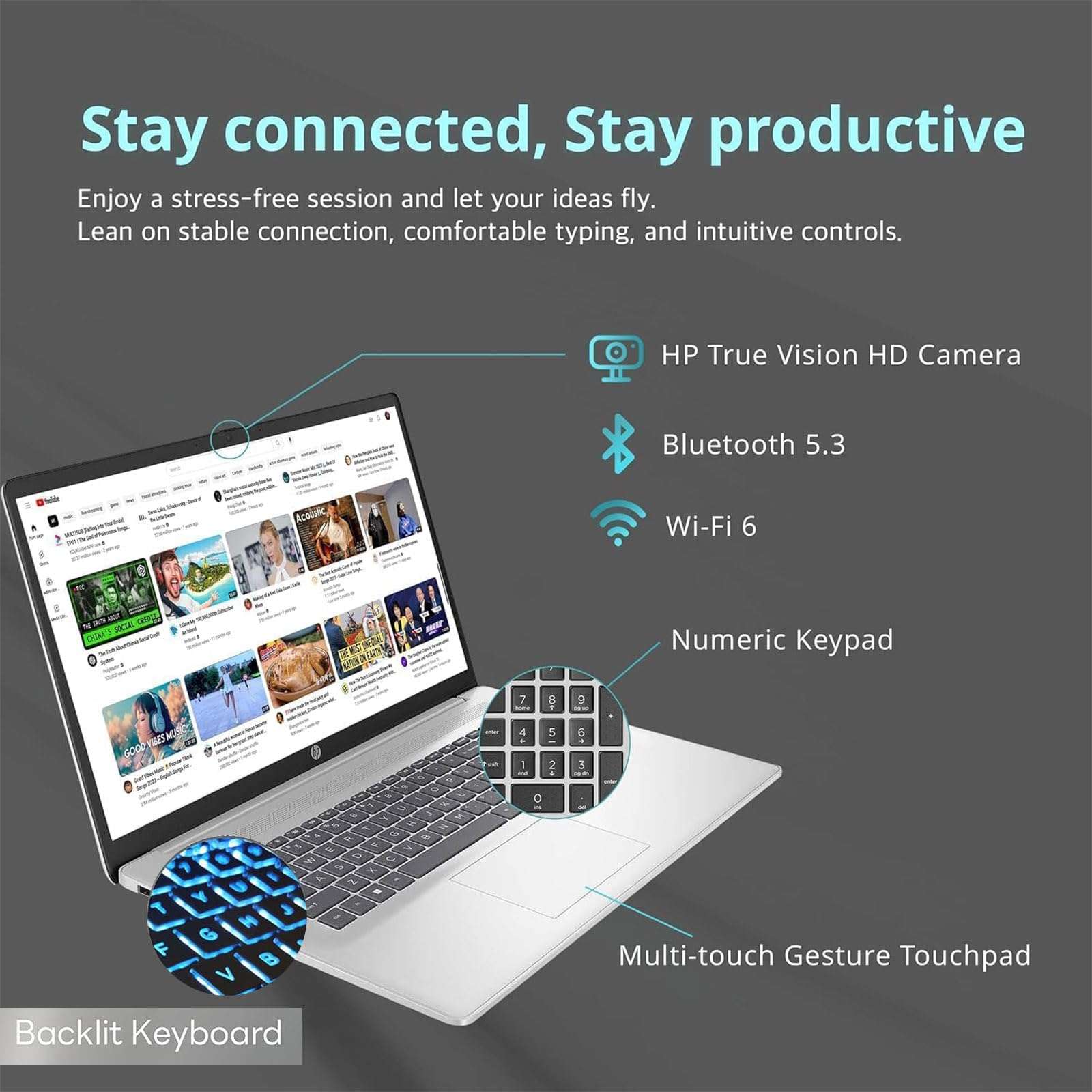 HP Laptop 17inch Screen FHD - 13th Gen i5-1335U (Beat i7-1260P) - Backlit Keyboard - Wi-Fi 6 - Windows11 - USB C Fast Charge - 2023 (16GB RAM |1TB PCIe SSD) 3