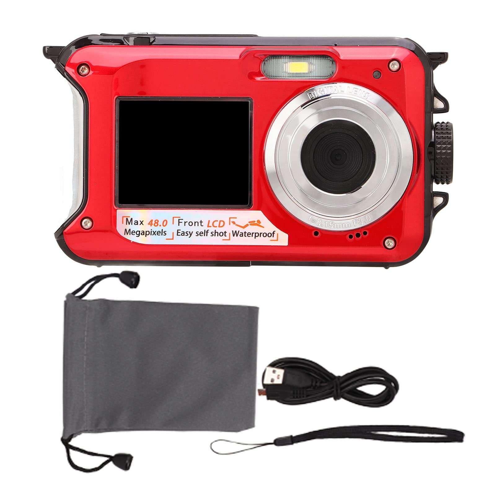 Boxwizard Full HD 2.7K 48MP 10ft Waterproof Underwater Digital Camera 16X Digital Zoom Front Rear Double Screens Waterproof Digital Camera (Red), Boxwizardzakner1730-12 1