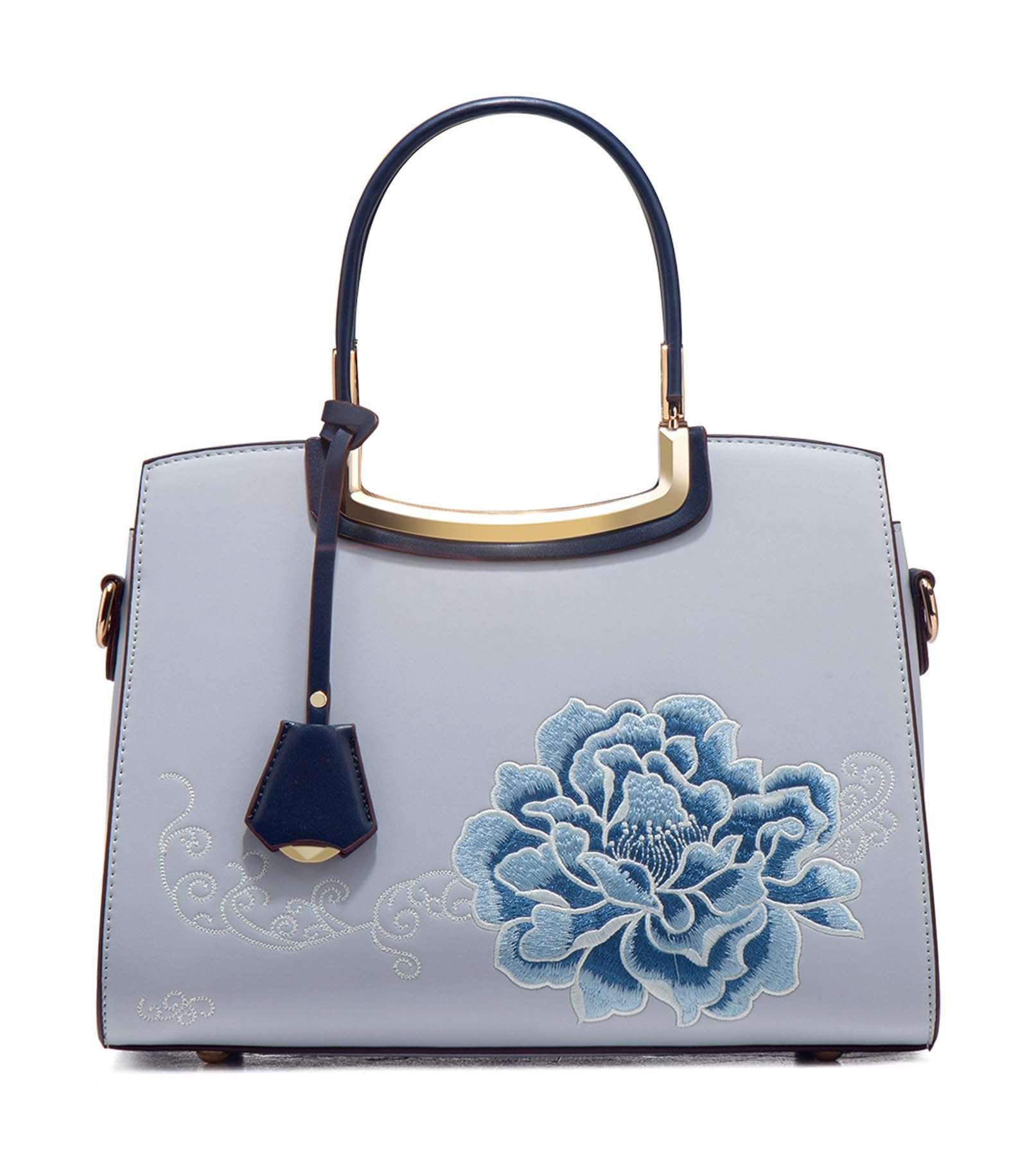 LANGSER Women's Handbag Puese PU Leather Flower Embroidery Shoulder Bag Chic Crossbody Large Commuter Top Handle Satchel Bag 1