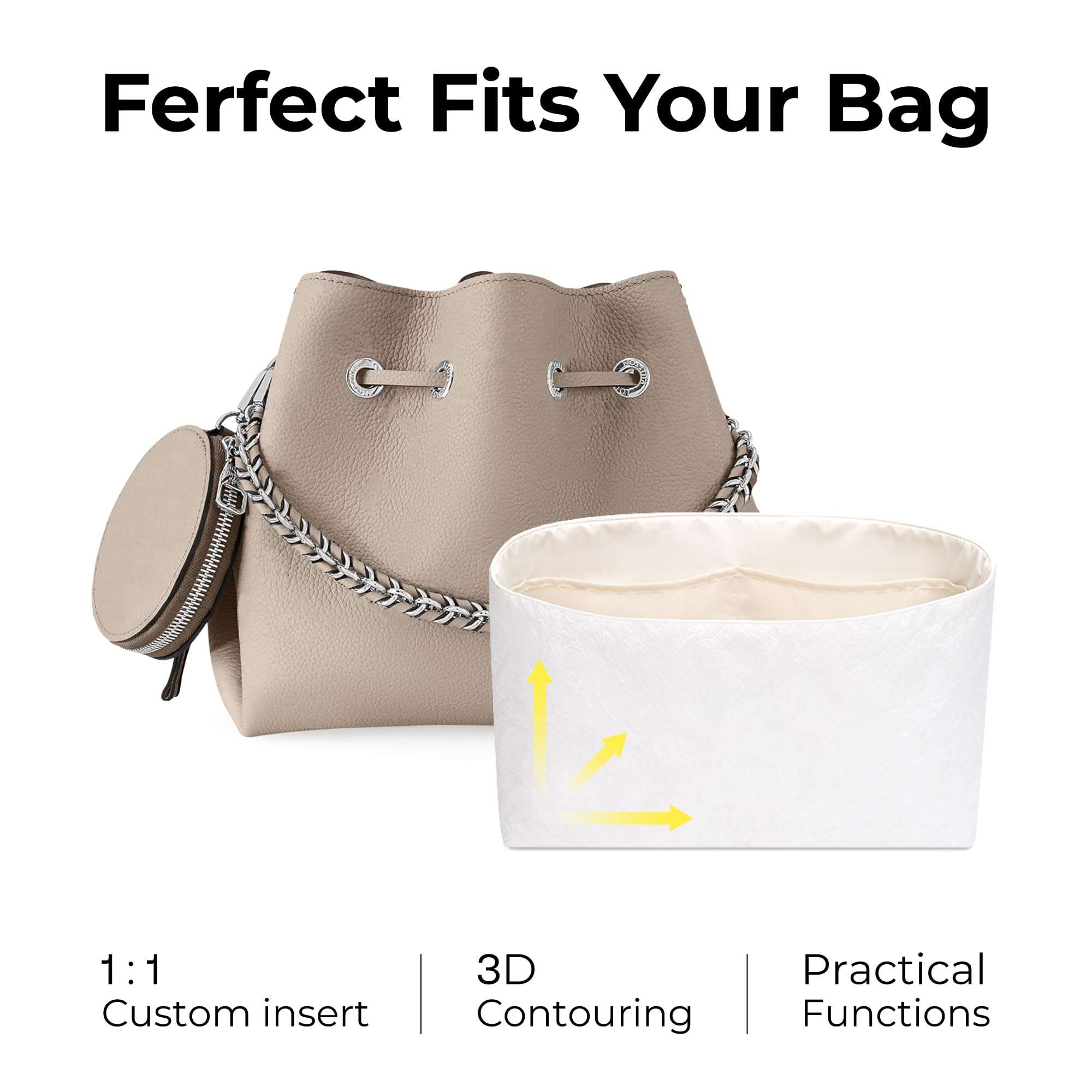 FANJI Project Tote Bag Organizer Insert for LV Bella Bucket Bag Handbag, Custom Fit Inside Premium Craie Lightweight WaterResistant Purse Insert 4