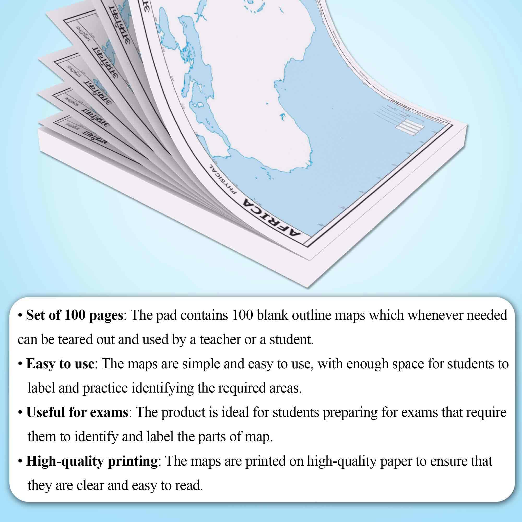 SMALL - 100 AFRICA POLITICAL OUTLINE MAP and SMALL - 100 AFRICA PHYSICAL OUTLINE MAP FOR SCHOOL | Combo of 2 4