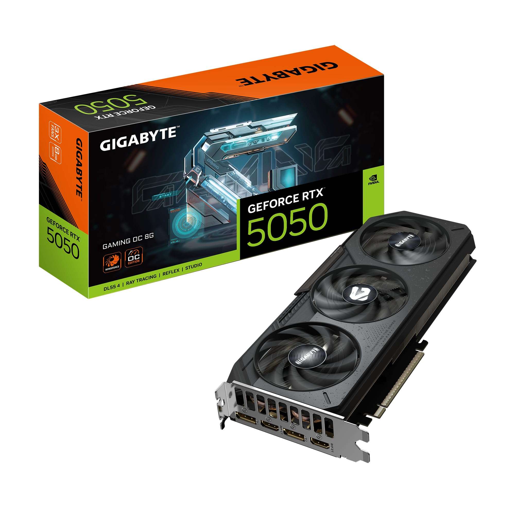 Gigabyte GeForce RTX 5050 Gaming OC 8G Graphics Card - 8GB GDDR6, 128bit, PCI-E 5.0, 2632MHz Core Clock, 2 x DP, 2 x HDMI, NVIDIA DLSS 4, GV-N5050GAMING OC-8GD 1